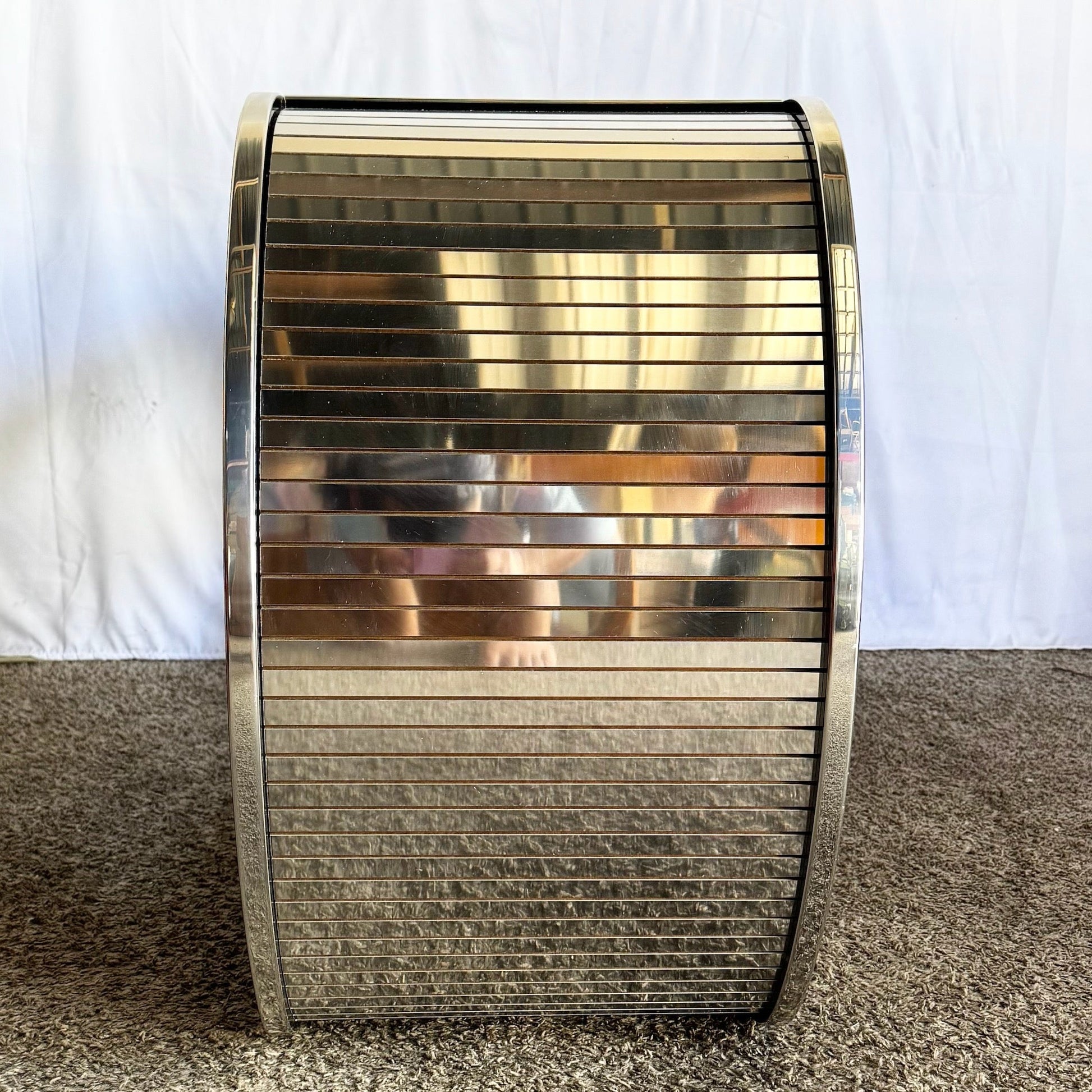 Postmodern Chrome Mirror and Black Laminate Waterfall Console Table - Dolphin & Flamingo