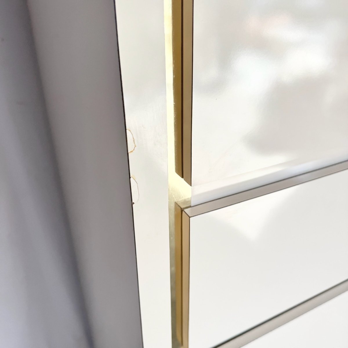 Postmodern Cream Laminate Highboy Dresser With Gold Accents Postmodern Cream Laminate Highboy Dresser With Gold Accents