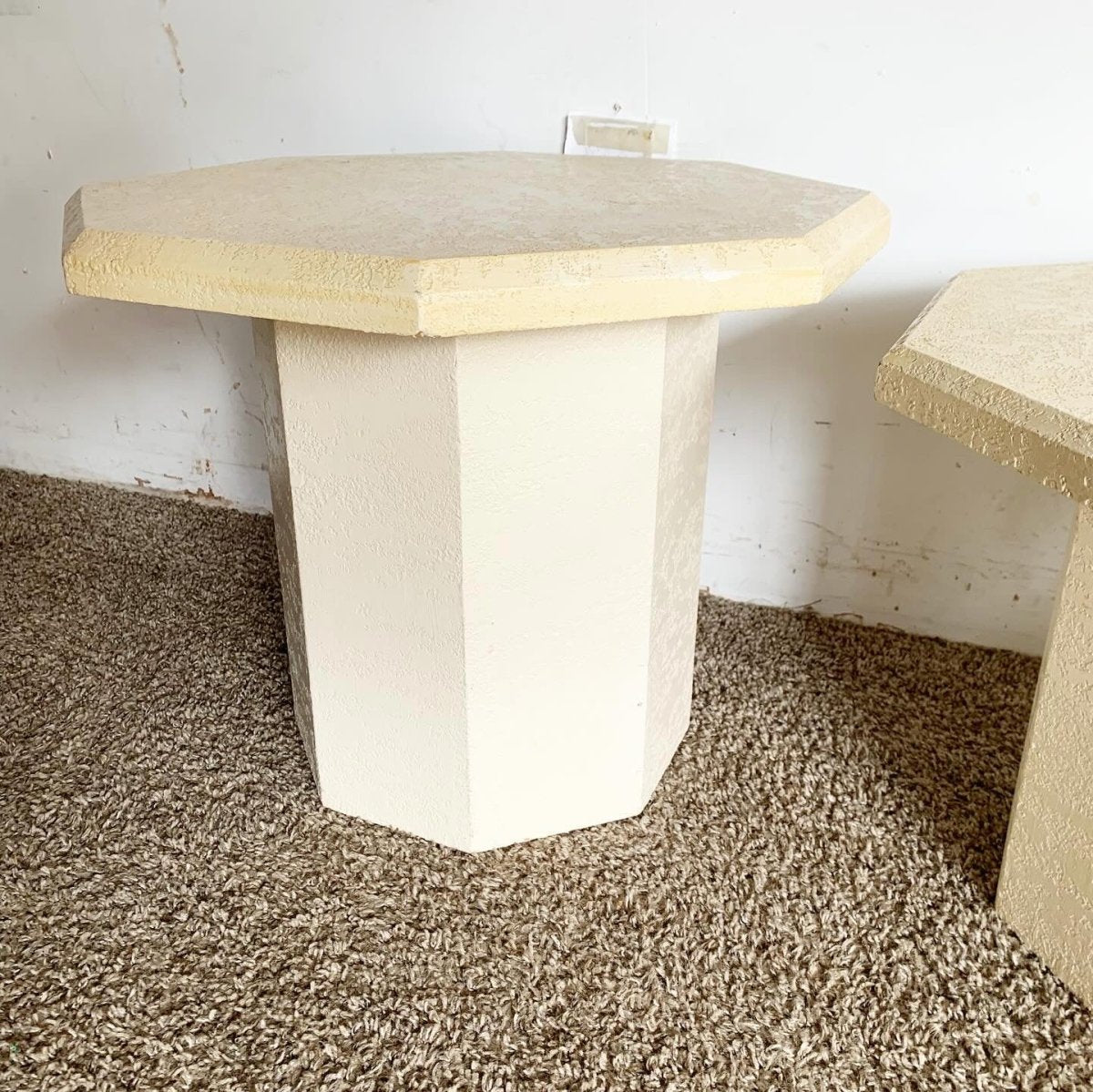 Postmodern Cream Octagonal Faux Stone Mushroom Nesting Tables - Set of 3 - Dolphin & Flamingo