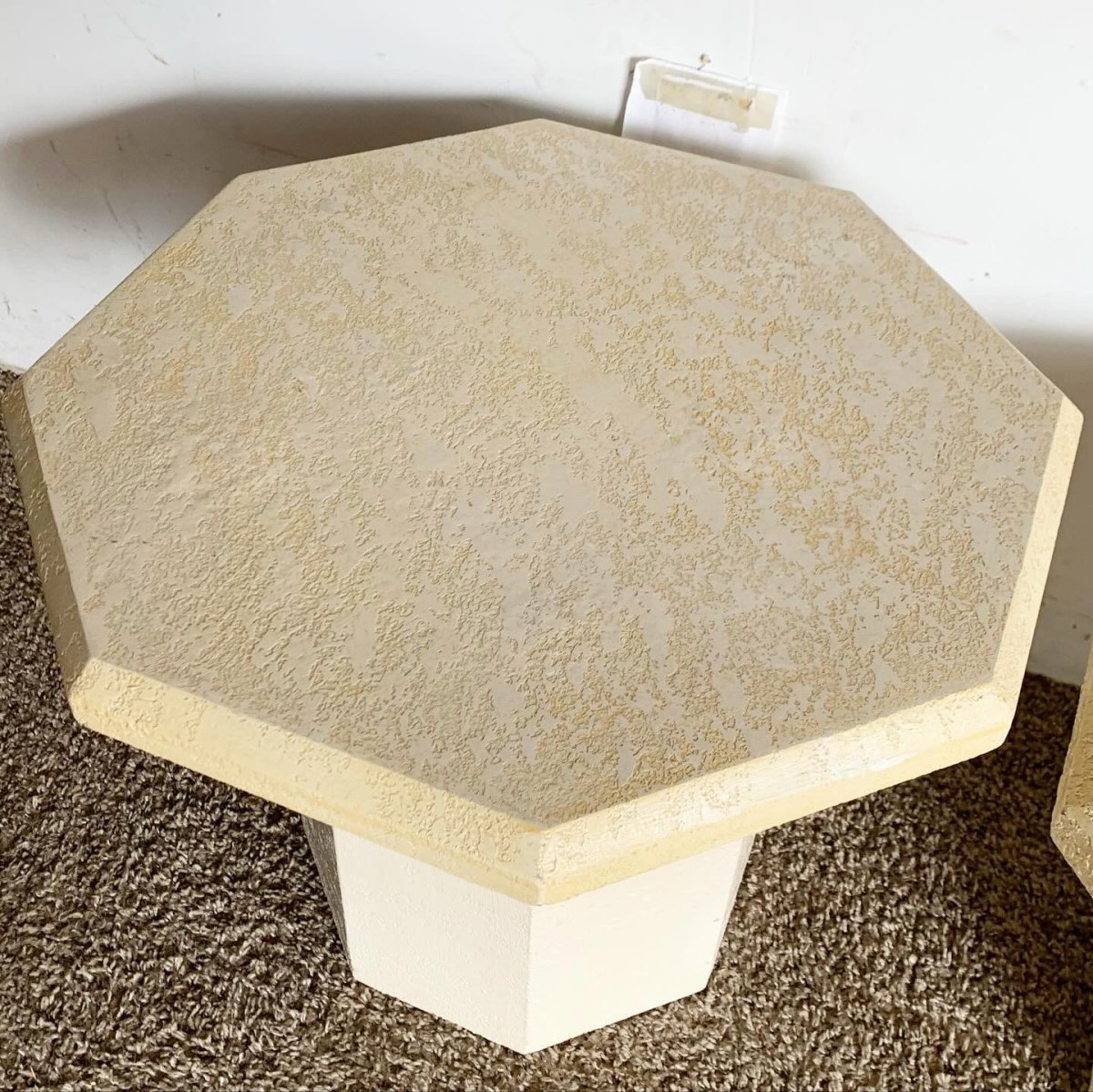 Postmodern Cream Octagonal Faux Stone Mushroom Nesting Tables - Set of 3 - Dolphin & Flamingo