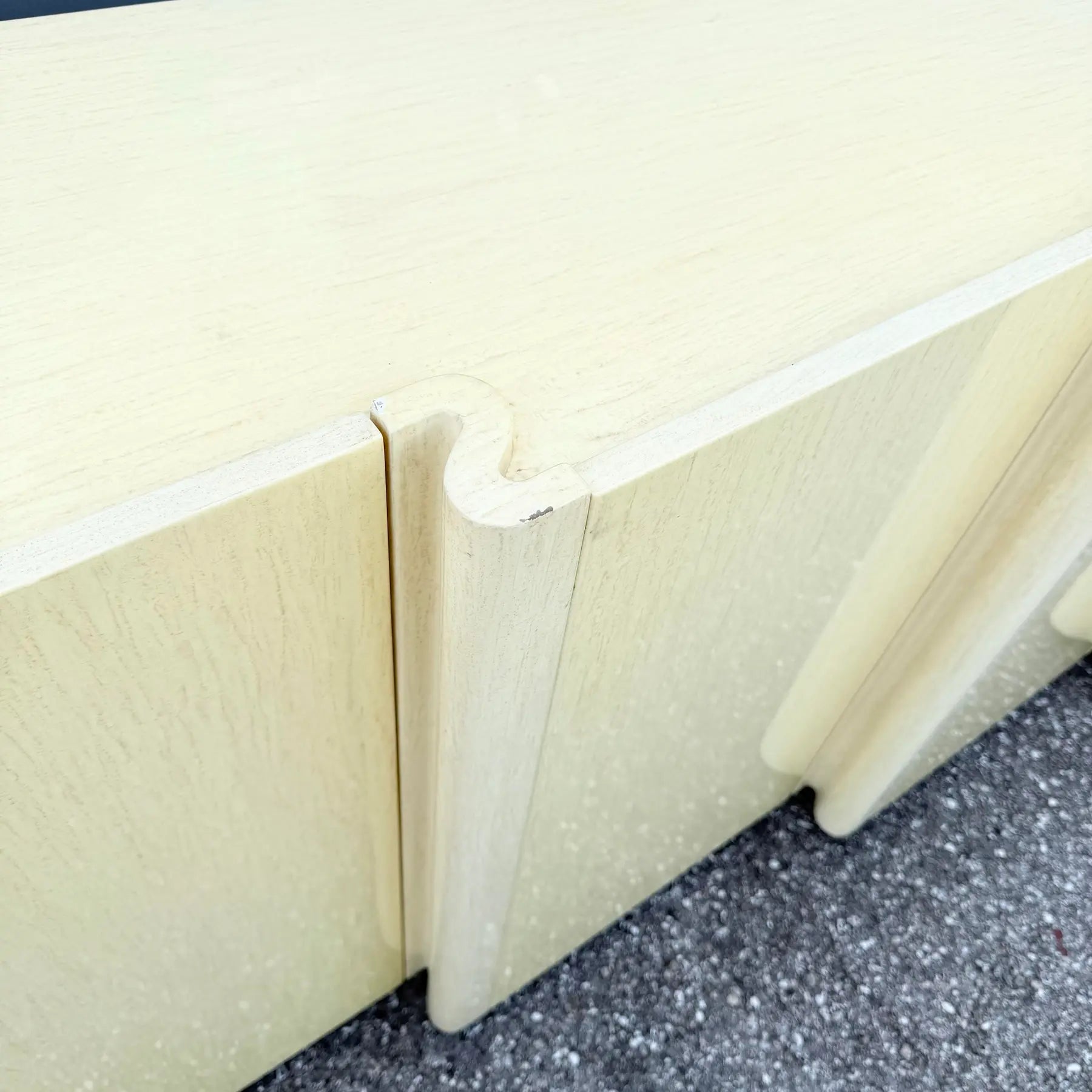 Postmodern Cream Woodgrain Finished Sawtooth Wave Credenza Dolphin & Flamingo