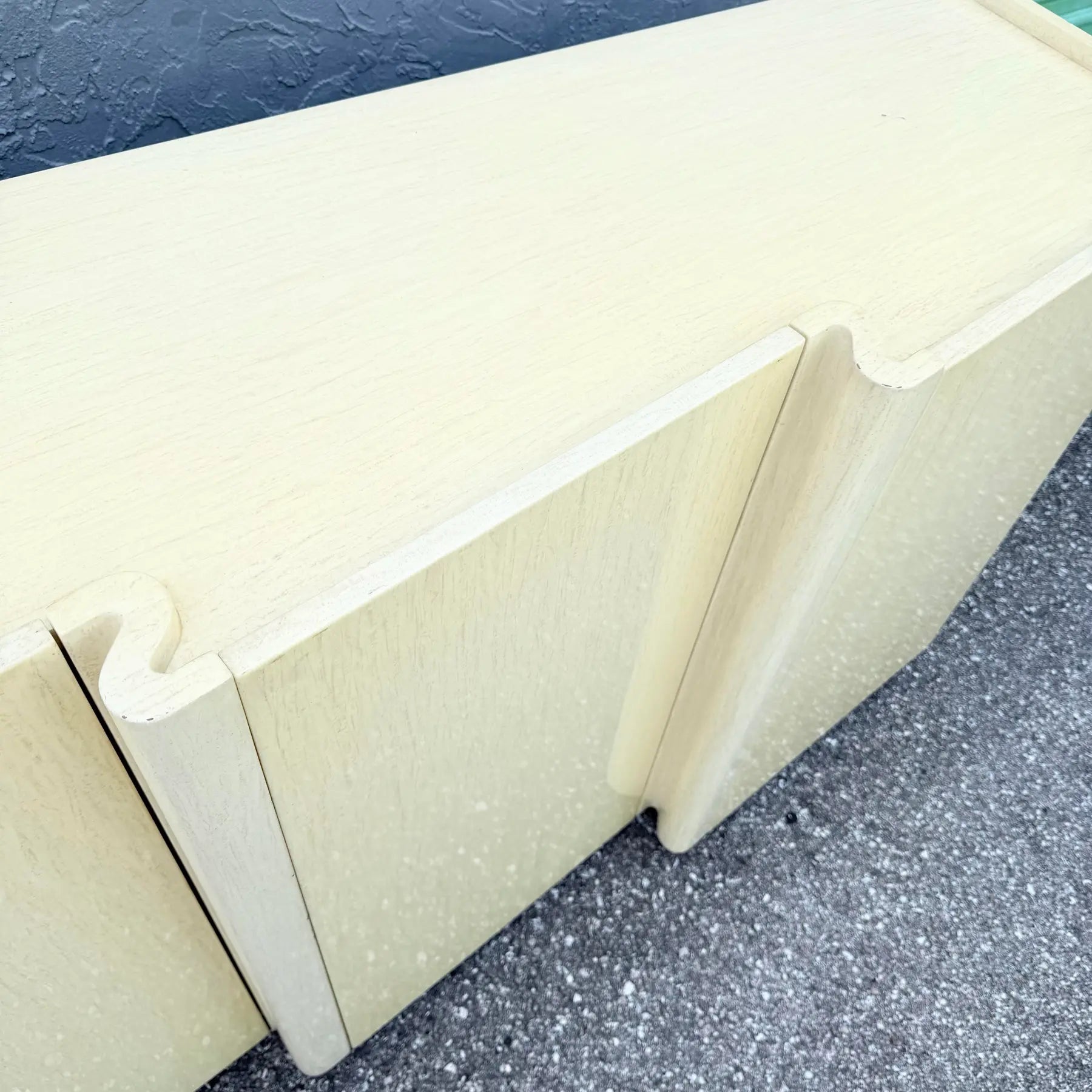 Postmodern Cream Woodgrain Finished Sawtooth Wave Credenza Dolphin & Flamingo