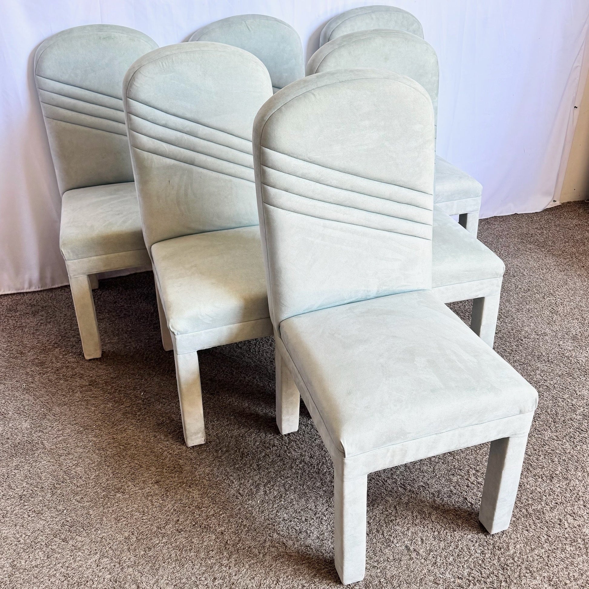 Postmodern Deco Mint Green Parsons Dining Chairs - Set of 6 - Dolphin & Flamingo