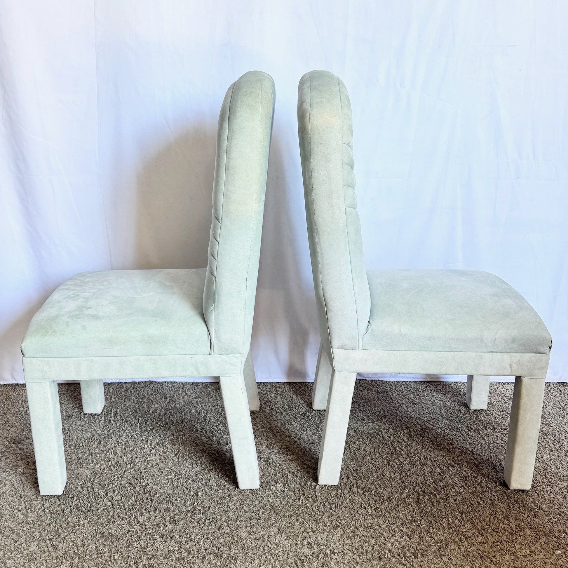Postmodern Deco Mint Green Parsons Dining Chairs - Set of 6 - Dolphin & Flamingo