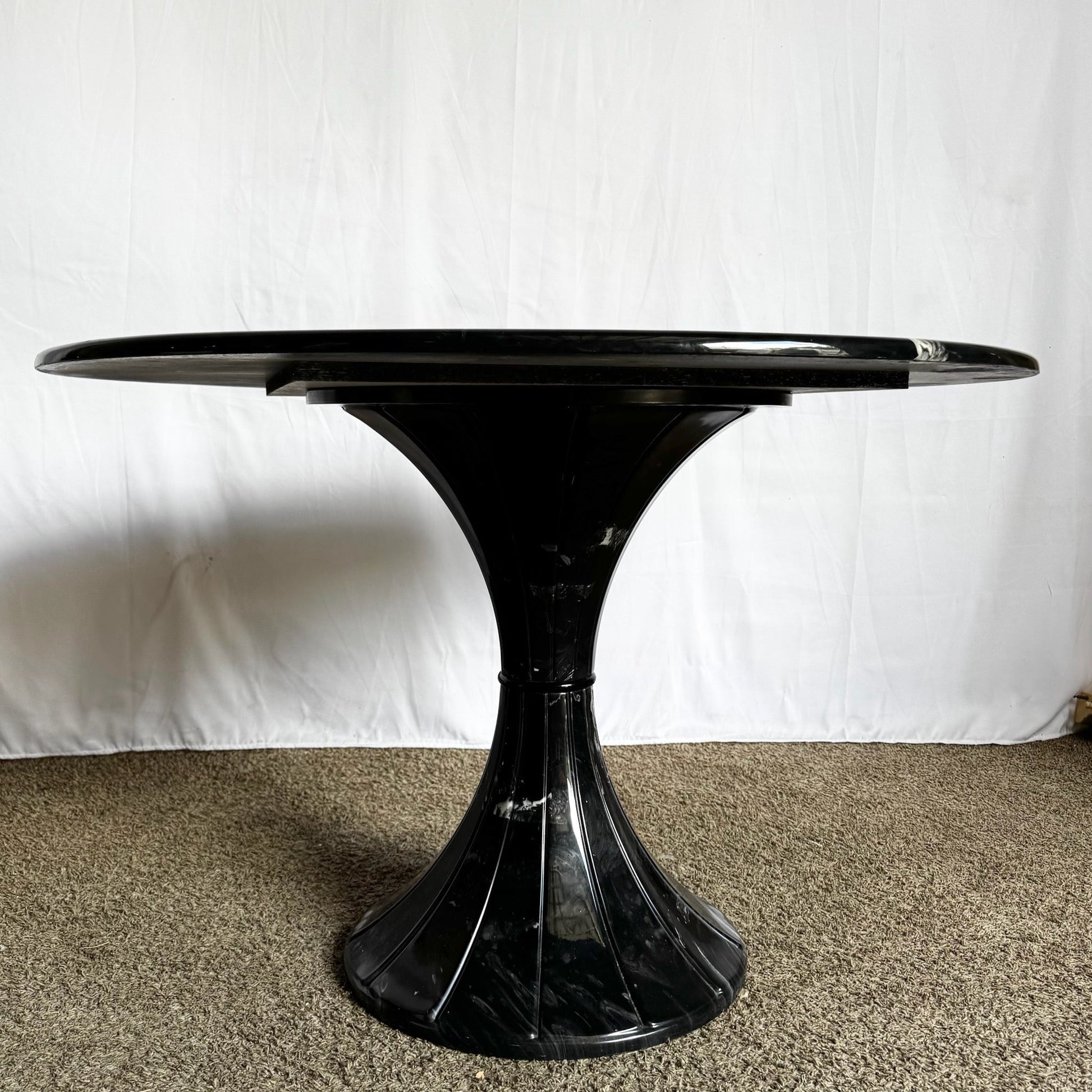 Postmodern Faux Black Marble Swivel Circular Dining Table - Dolphin & Flamingo