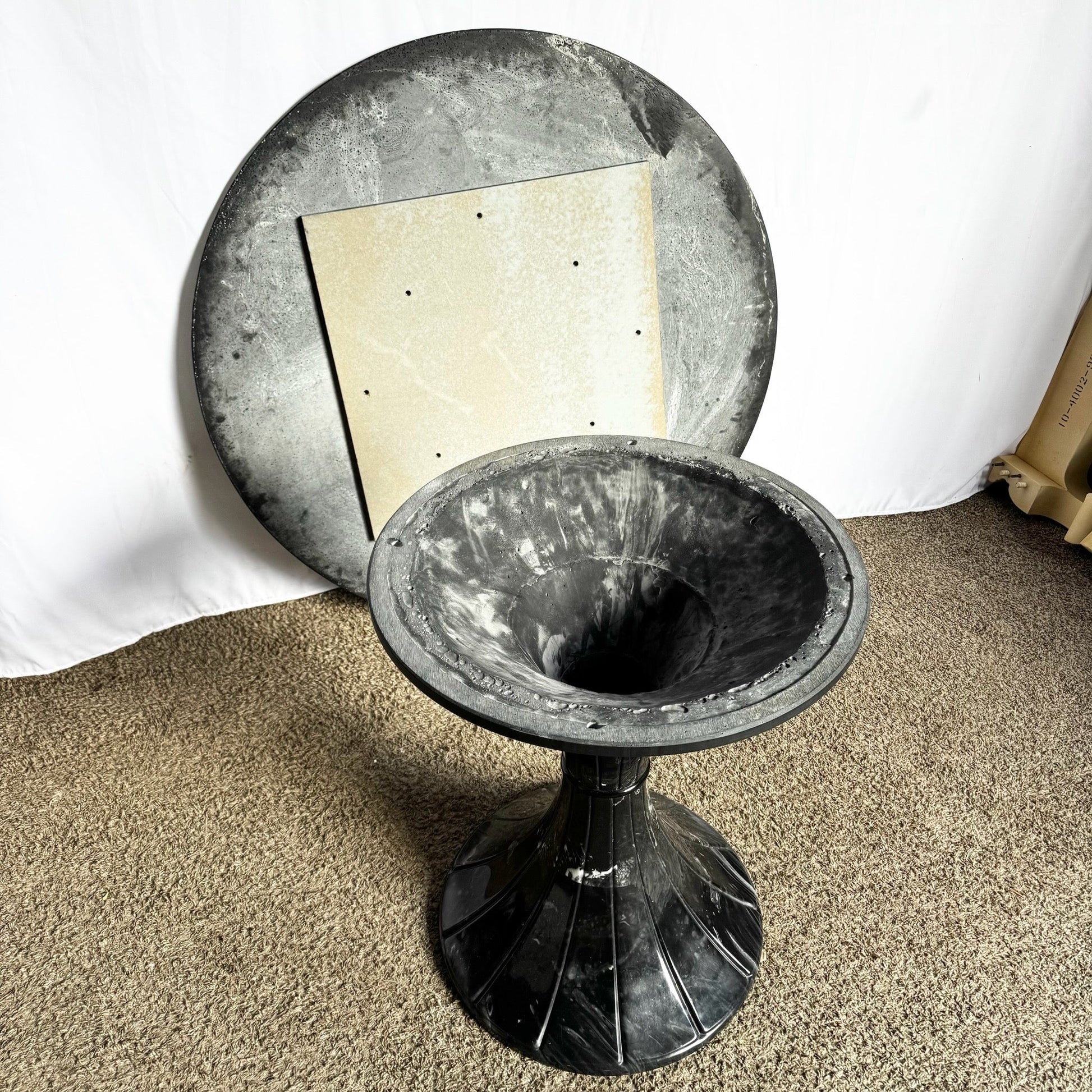 Postmodern Faux Black Marble Swivel Circular Dining Table - Dolphin & Flamingo