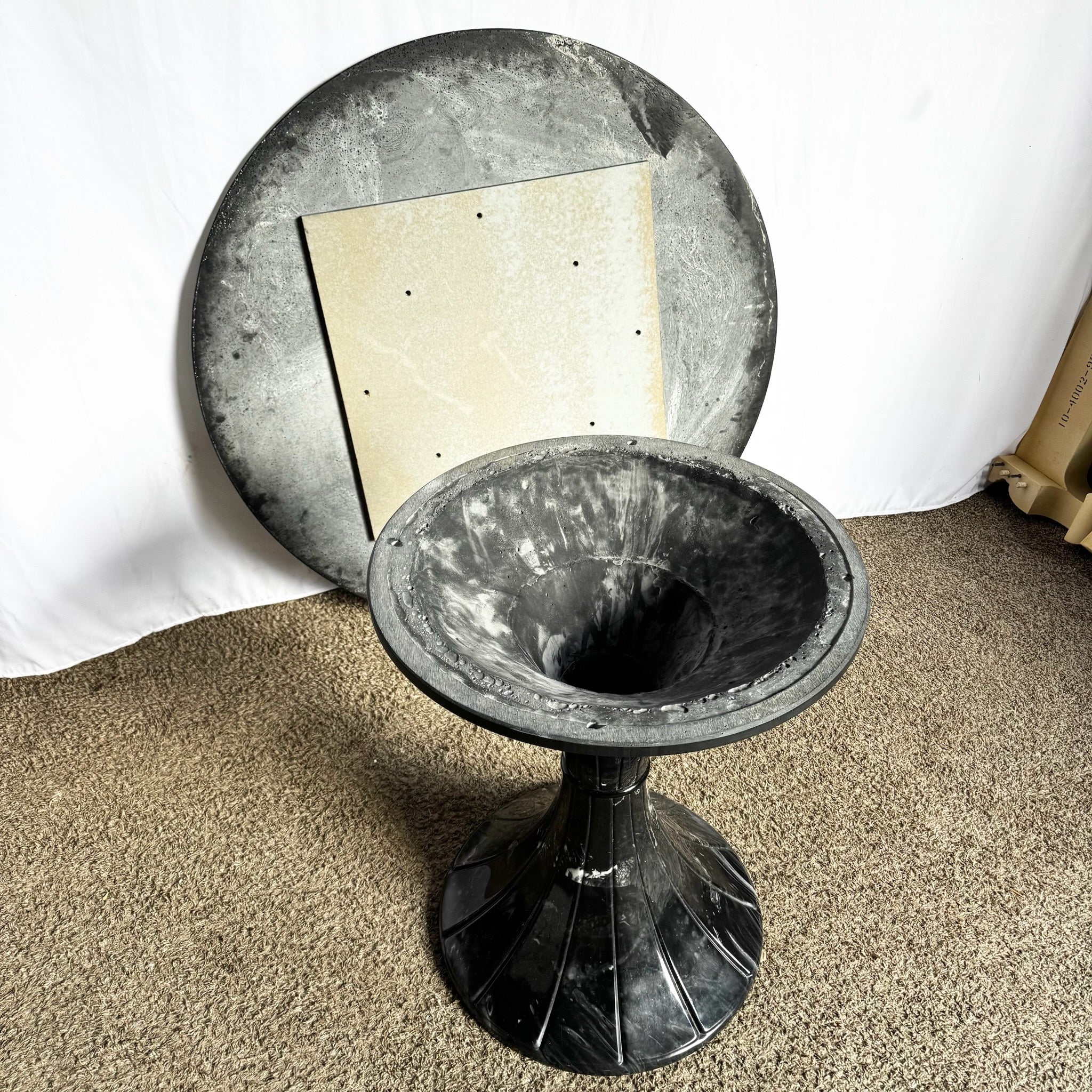 Postmodern Faux Black Marble Swivel Circular Dining Table - Dolphin & Flamingo