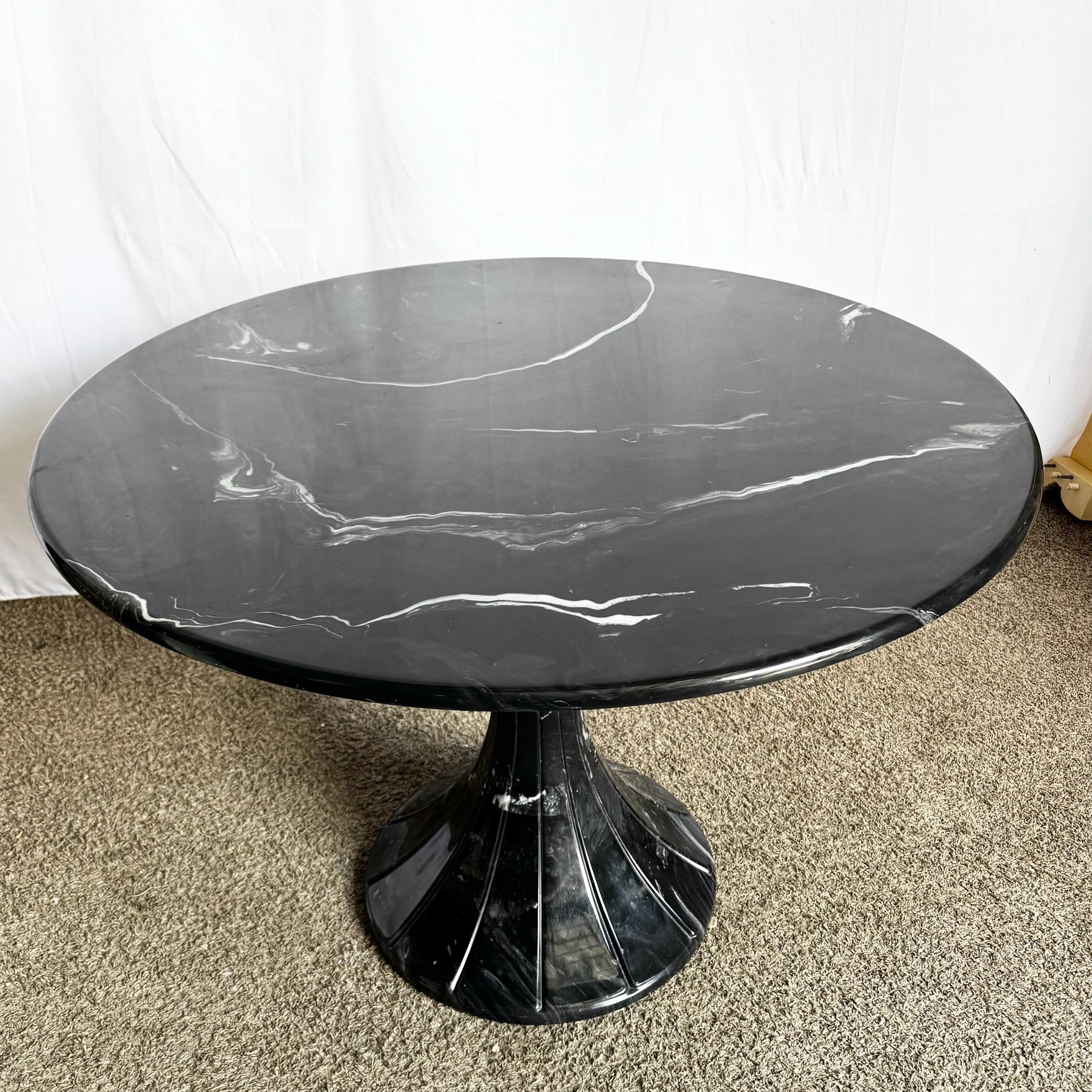 Postmodern Faux Black Marble Swivel Circular Dining Table - Dolphin & Flamingo