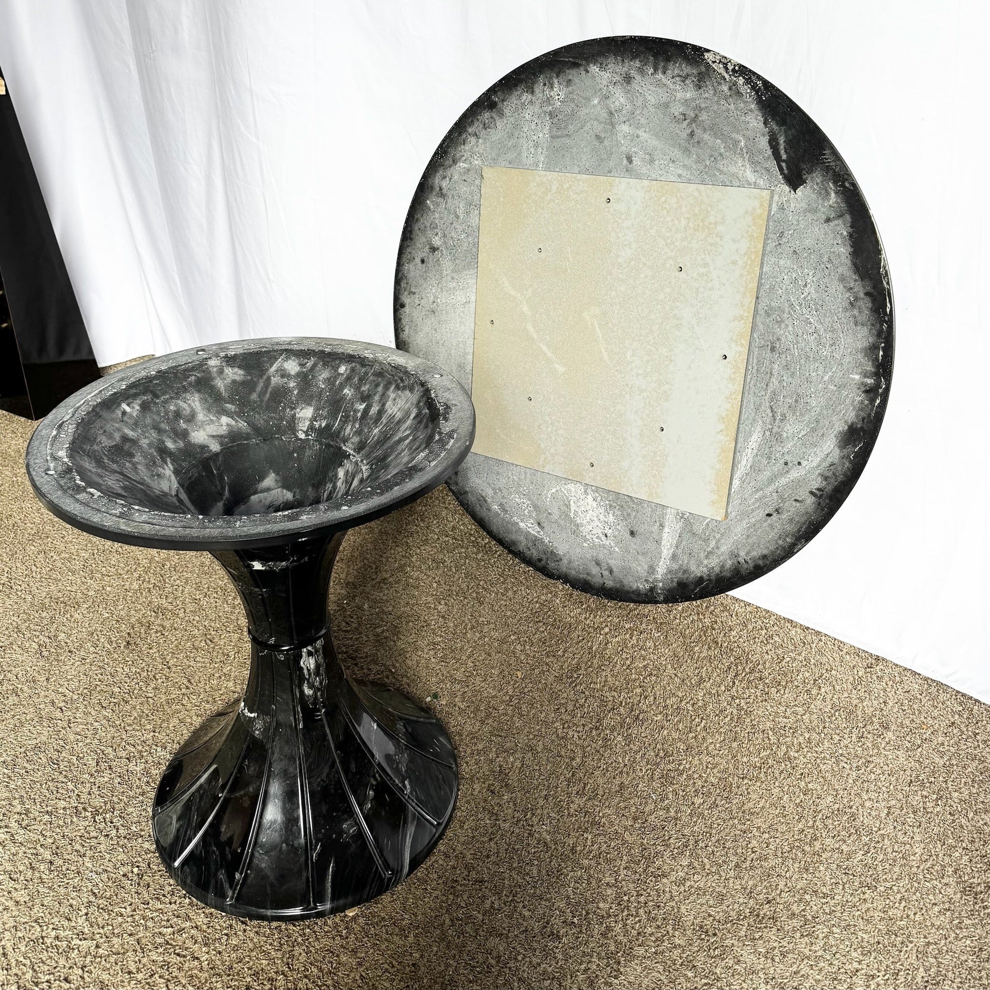 Postmodern Faux Black Marble Swivel Circular Dining Table - Dolphin & Flamingo