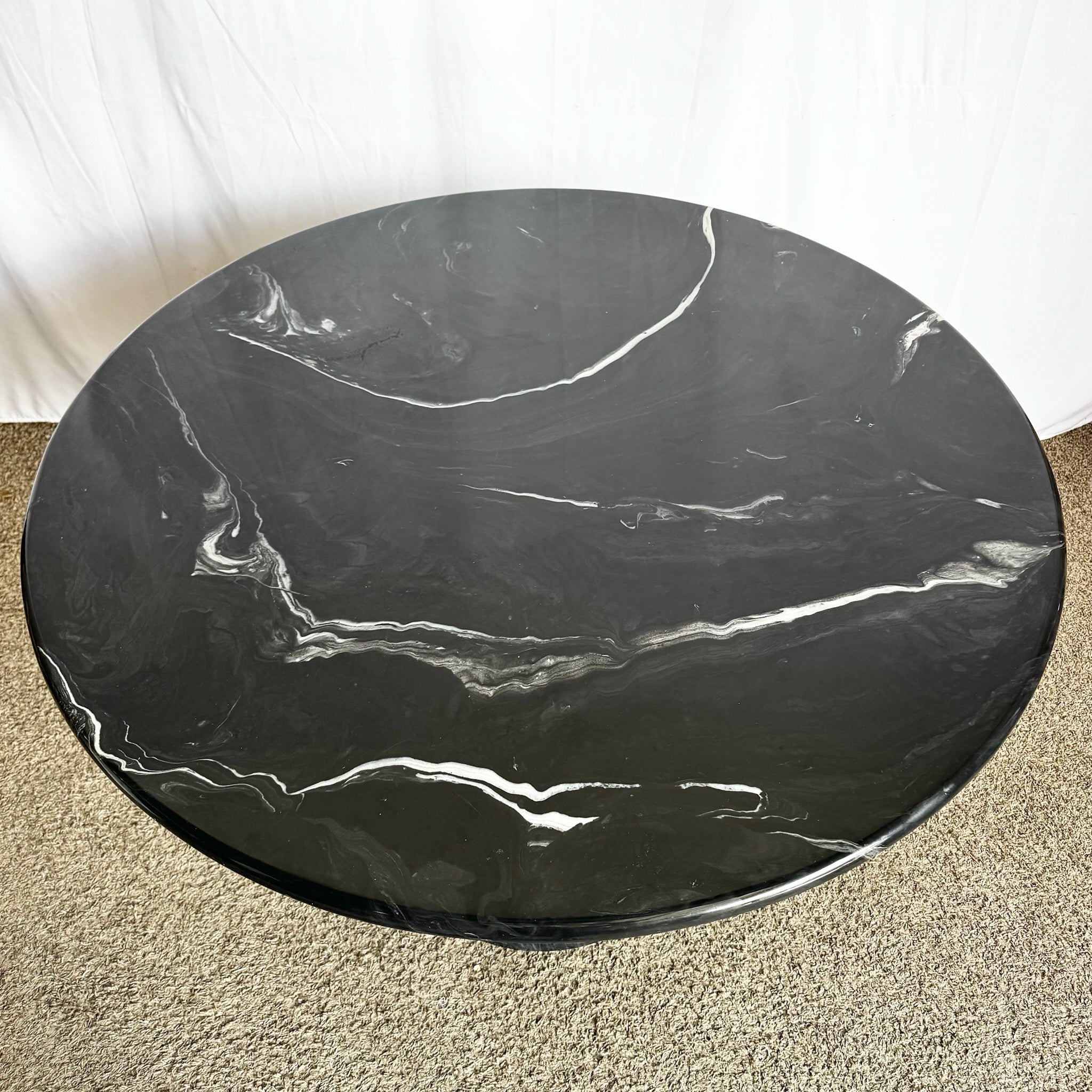 Postmodern Faux Black Marble Swivel Circular Dining Table - Dolphin & Flamingo