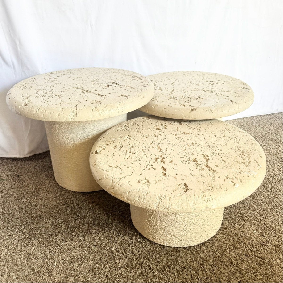 Postmodern Faux Coquina Mushroom Nesting Side Tables - Set of 3 - Dolphin & Flamingo