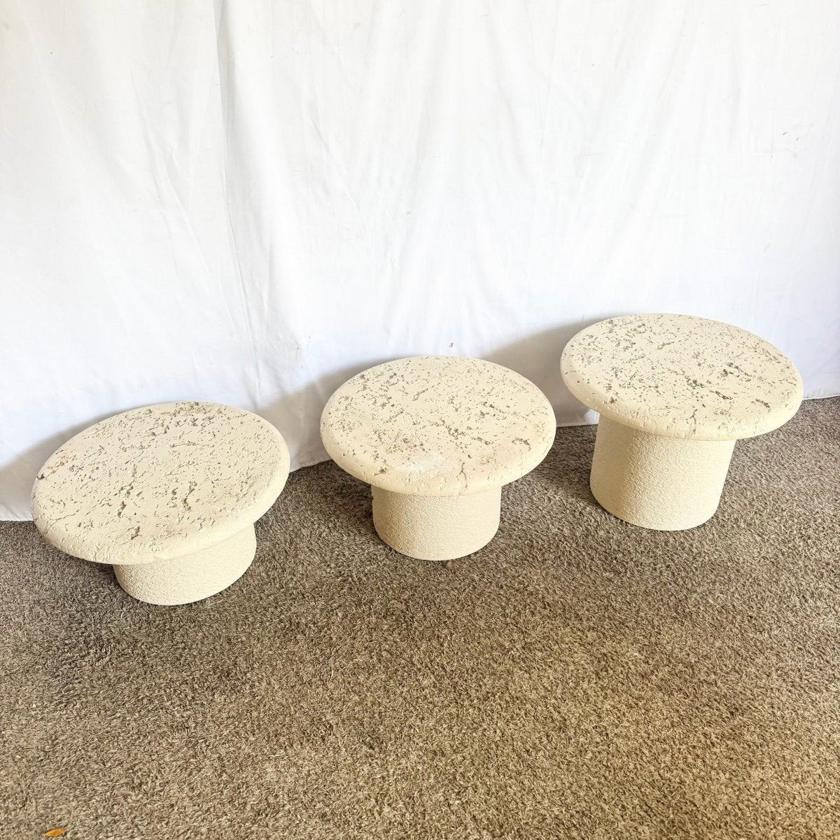 Postmodern Faux Coquina Mushroom Nesting Side Tables - Set of 3 - Dolphin & Flamingo