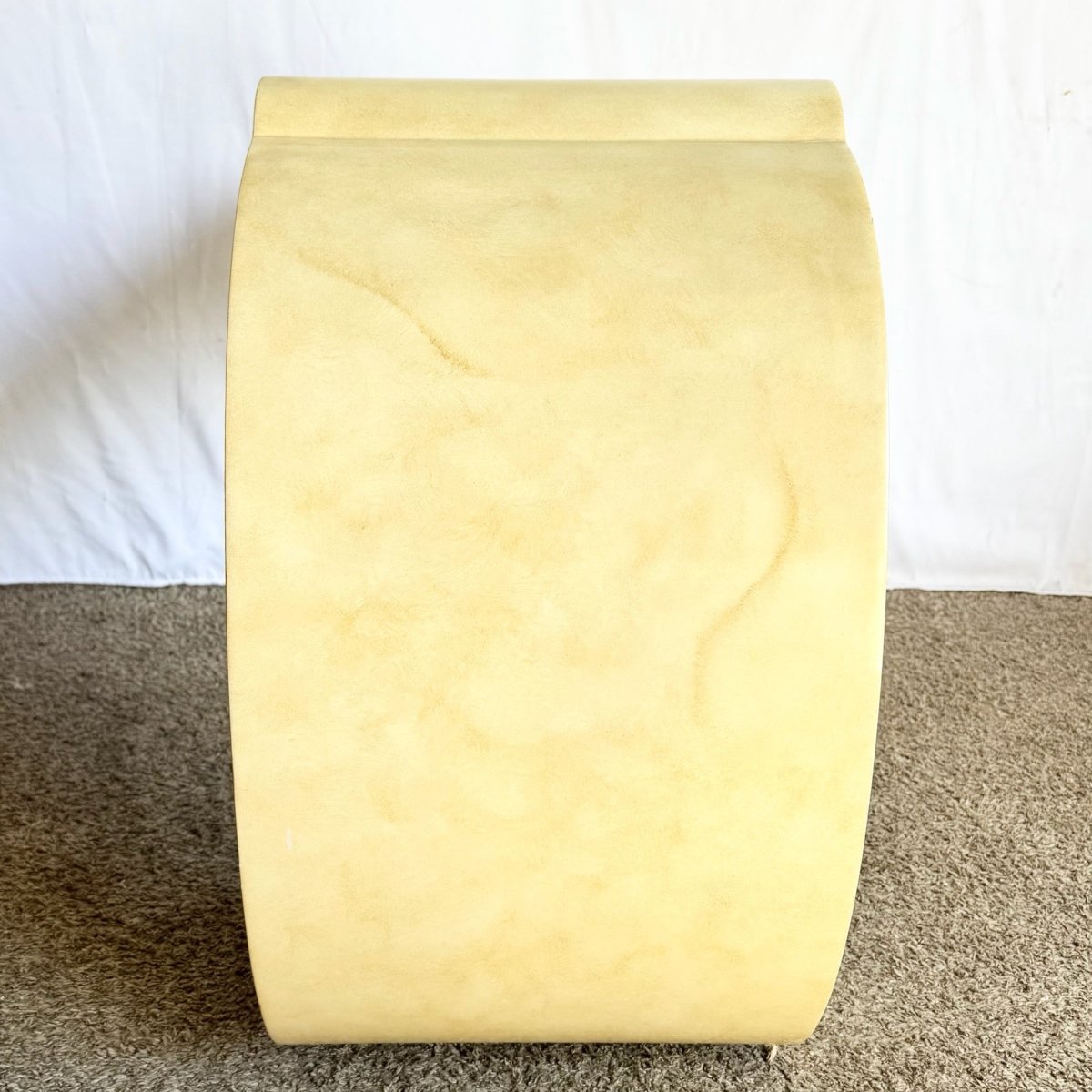 Postmodern Faux Goatskin Lacquered Waterfall Console Table - Dolphin & Flamingo