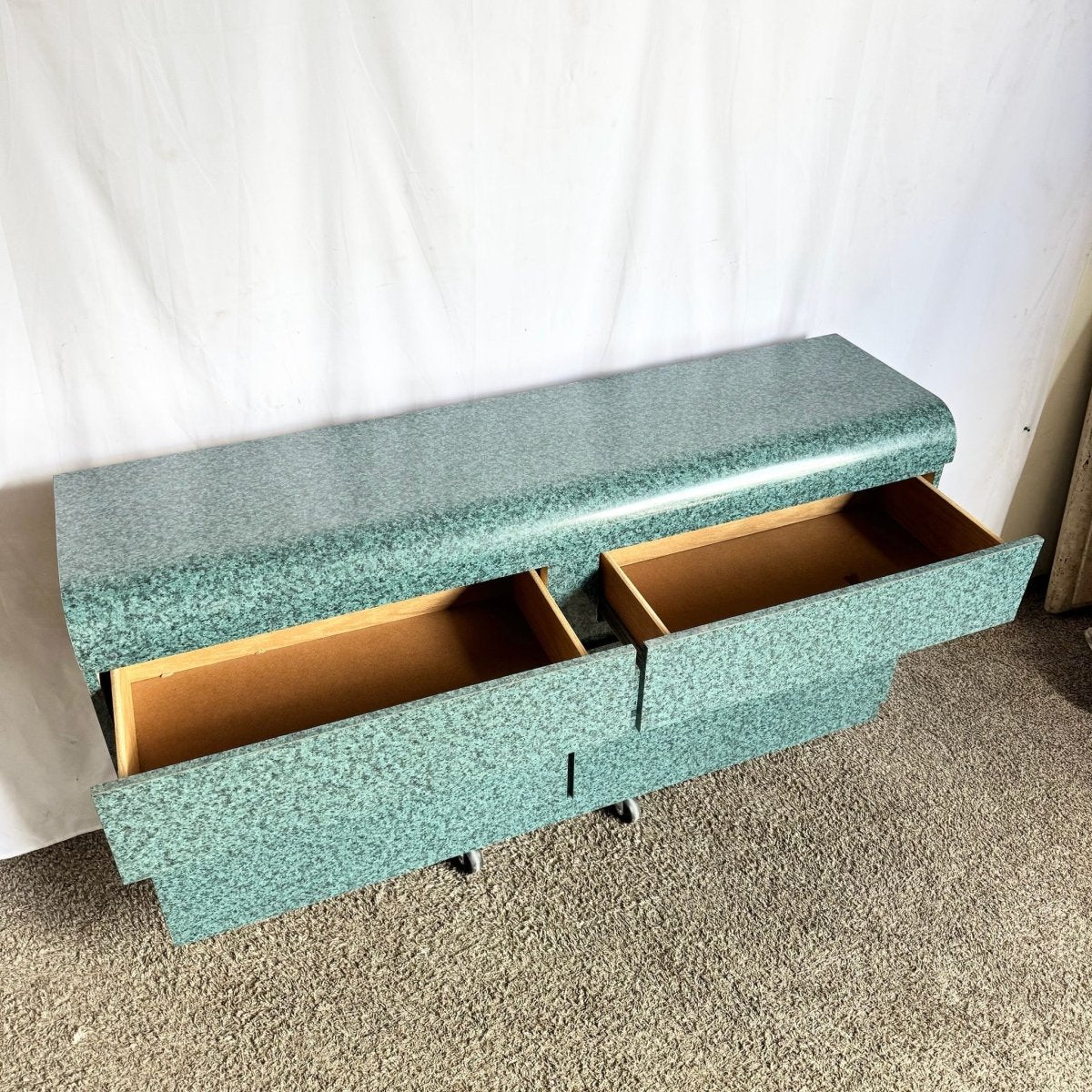 Postmodern Faux Teal Granite Waterfall Dresser - Dolphin & Flamingo