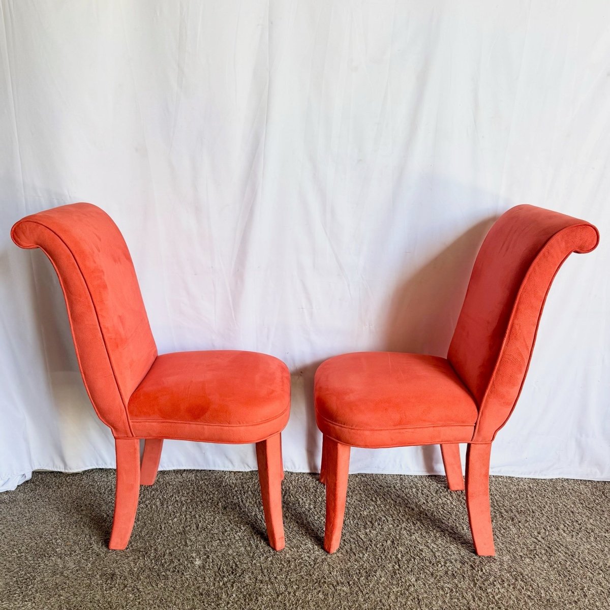 Postmodern Flared Red Fabric Dining Chairs - Set of 6 - Dolphin & Flamingo