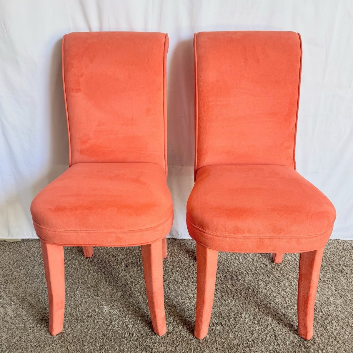 Postmodern Flared Red Fabric Dining Chairs - Set of 6 - Dolphin & Flamingo