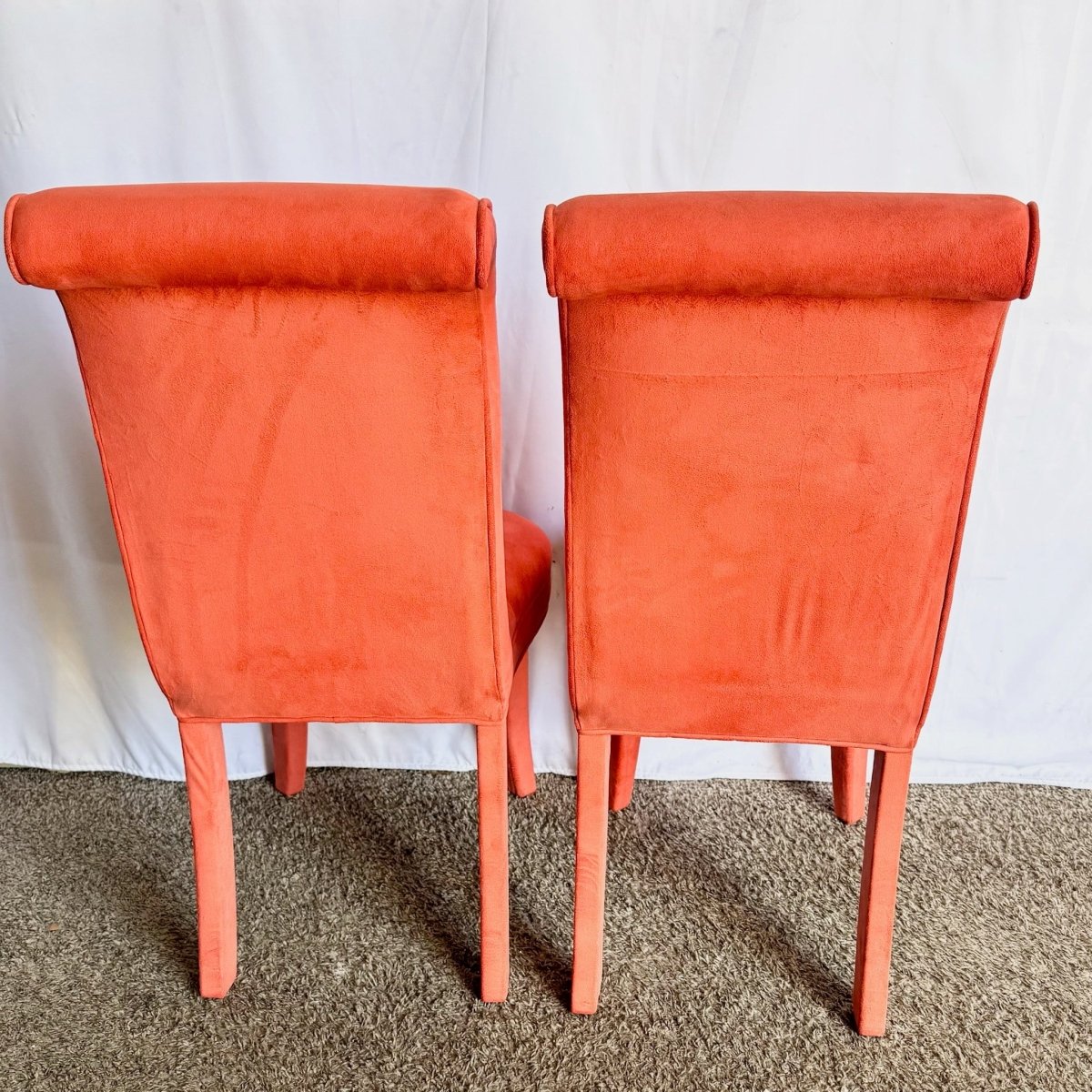 Postmodern Flared Red Fabric Dining Chairs - Set of 6 - Dolphin & Flamingo