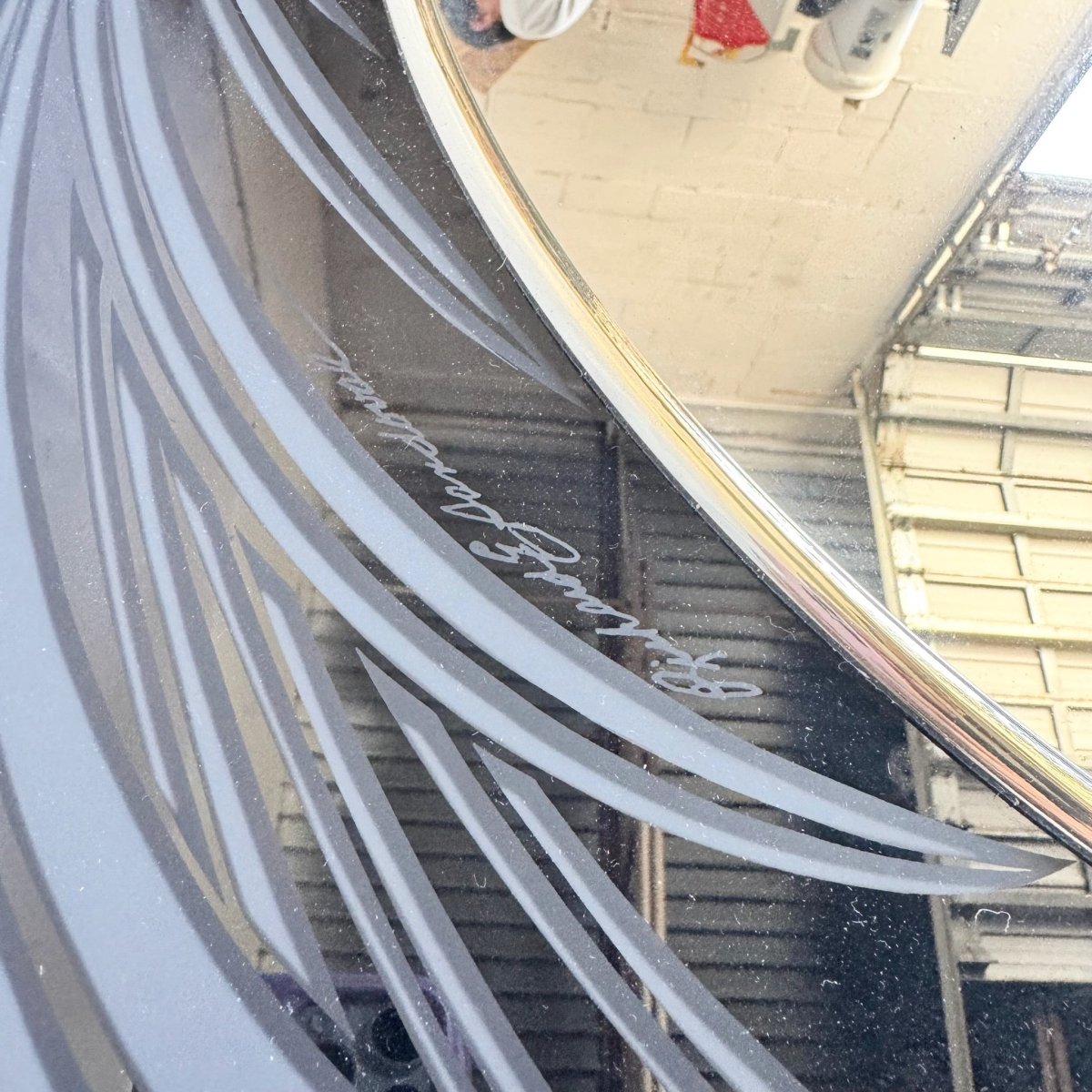 Postmodern Framed and Etched Octagonal Wall Mirror by Richard Sandoval - Dolphin & Flamingo