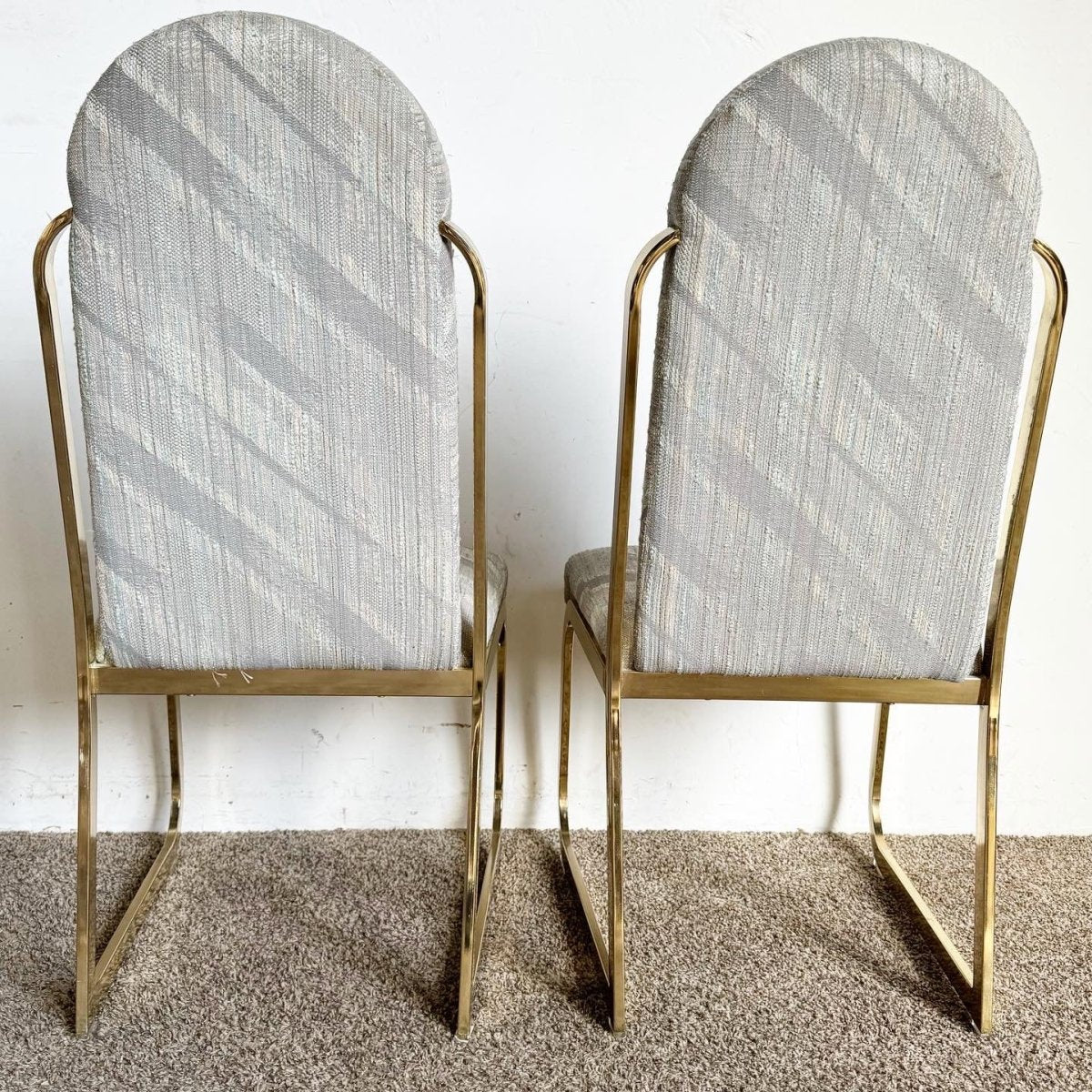 Postmodern Gold Multi Color Fabric Dining Chairs by Chromcraft - Set of 6 - Dolphin & Flamingo