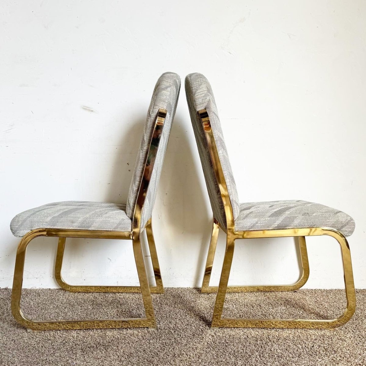 Postmodern Gold Multi Color Fabric Dining Chairs by Chromcraft - Set of 6 - Dolphin & Flamingo