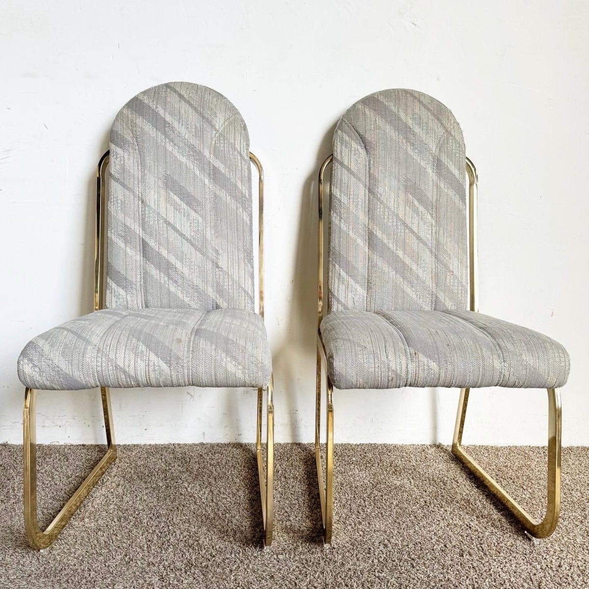 Postmodern Gold Multi Color Fabric Dining Chairs by Chromcraft - Set of 6 - Dolphin & Flamingo
