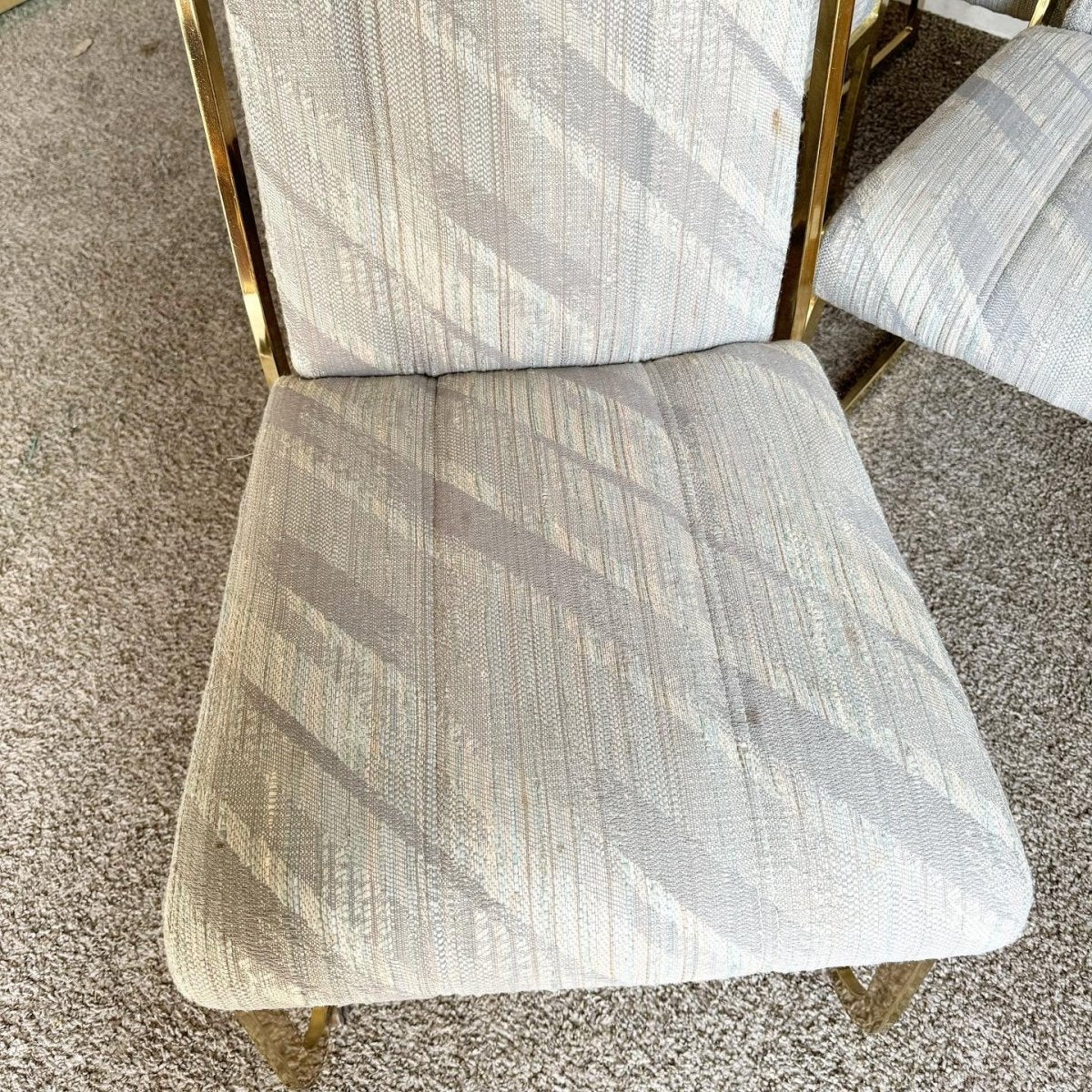 Postmodern Gold Multi Color Fabric Dining Chairs by Chromcraft - Set of 6 - Dolphin & Flamingo