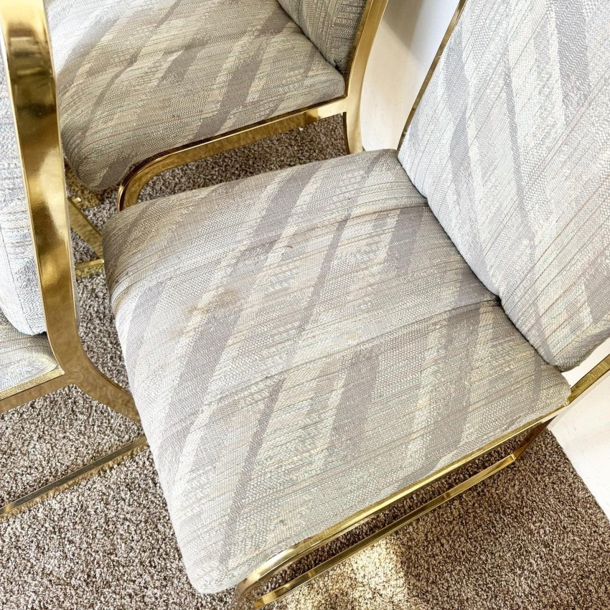 Postmodern Gold Multi Color Fabric Dining Chairs by Chromcraft - Set of 6 - Dolphin & Flamingo