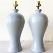 Postmodern Gray Porcelain Table Lamps - a Pair - Dolphin & Flamingo