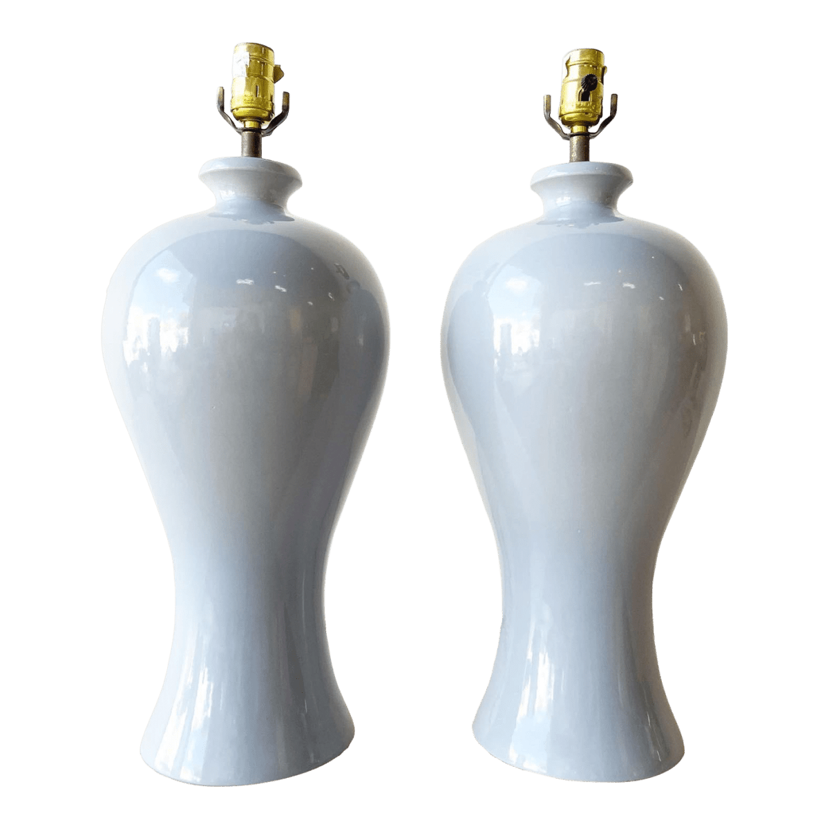 Postmodern Gray Porcelain Table Lamps - a Pair - Dolphin & Flamingo