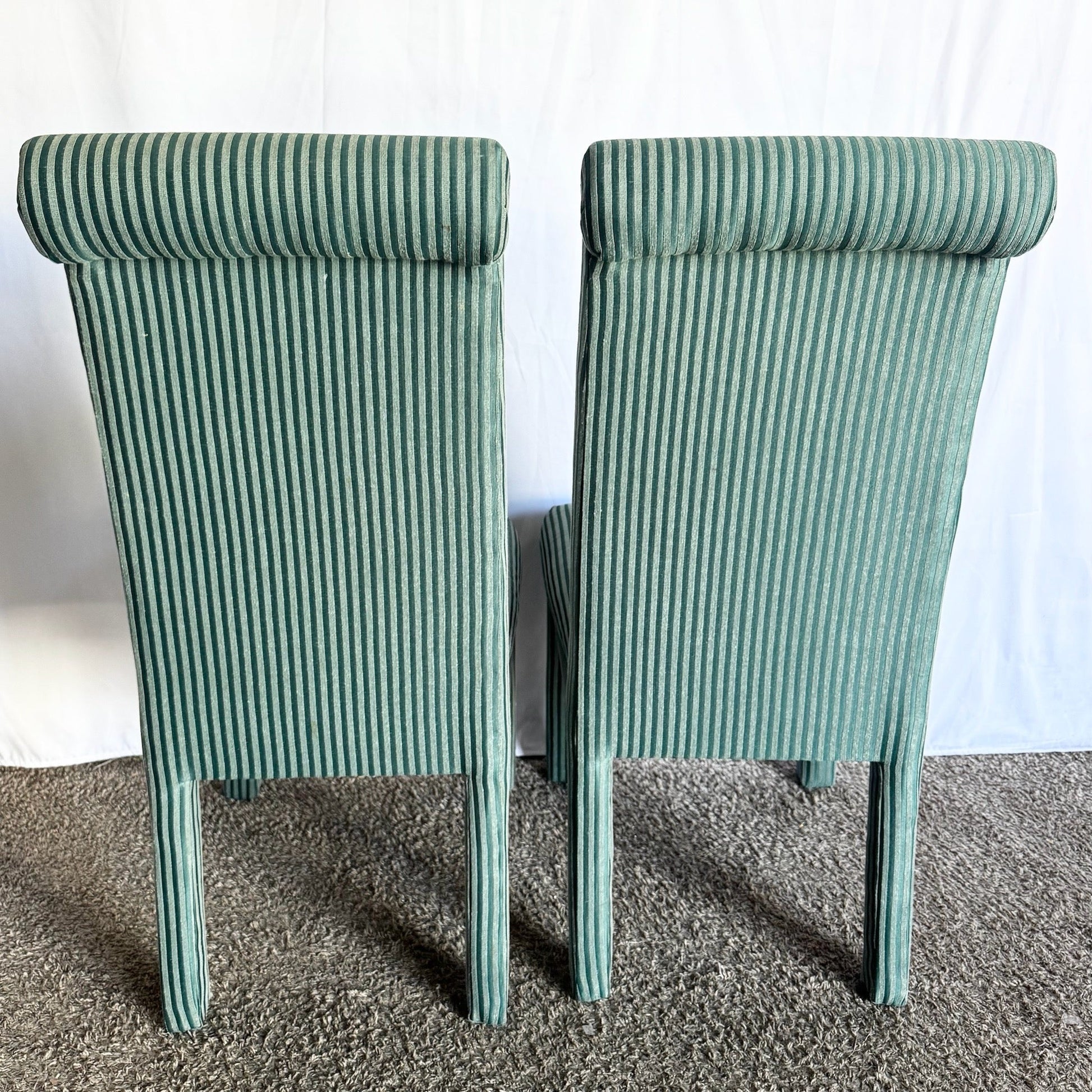 Postmodern Green Striped Fabric Parsons Dining Chairs - Set of 6 - Dolphin & Flamingo