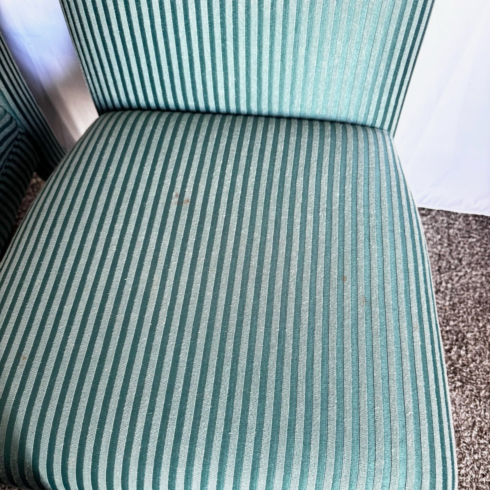 Postmodern Green Striped Fabric Parsons Dining Chairs - Set of 6 - Dolphin & Flamingo