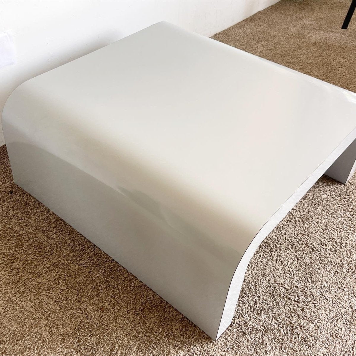 Postmodern Grey Lacquer Laminate Waterfall Coffee Table - Dolphin & Flamingo