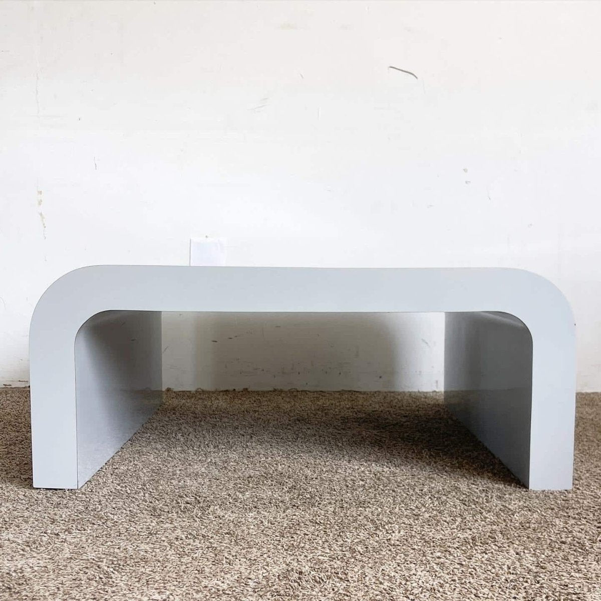 Postmodern Grey Lacquer Laminate Waterfall Coffee Table - Dolphin & Flamingo