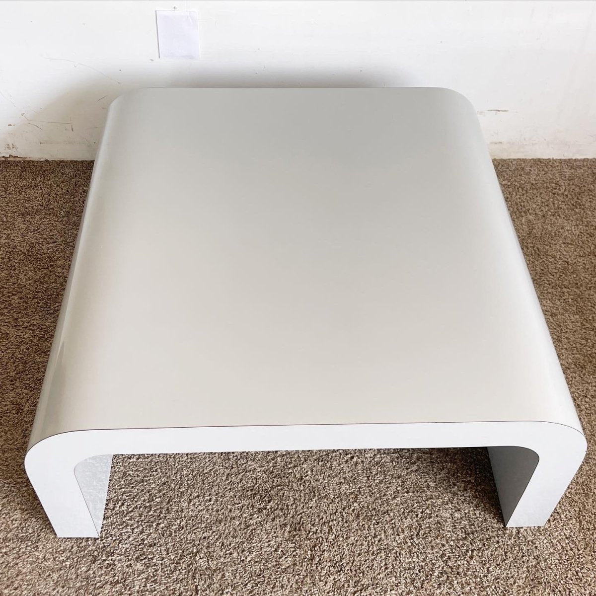 Postmodern Grey Lacquer Laminate Waterfall Coffee Table - Dolphin & Flamingo