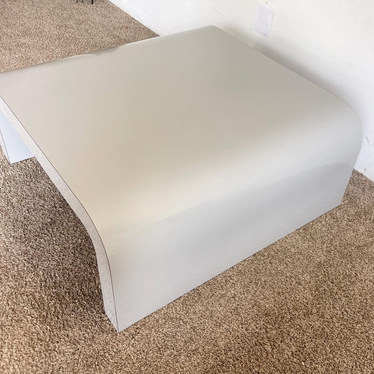 Postmodern Grey Lacquer Laminate Waterfall Coffee Table - Dolphin & Flamingo
