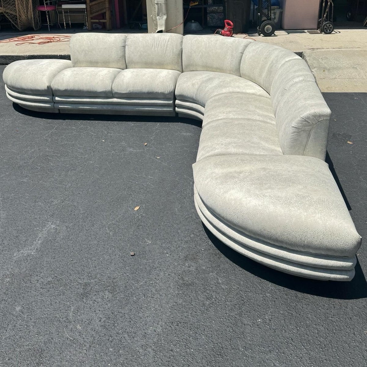 Postmodern Grey Sculpted Sectional Sofa With Ottomans by Bernhardt - Dolphin & Flamingo