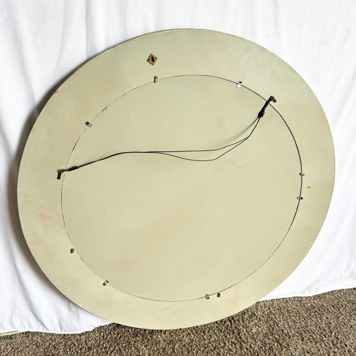 Postmodern Grey White and Tan Tessellated Stone Circular Wall Mirror - Dolphin & Flamingo