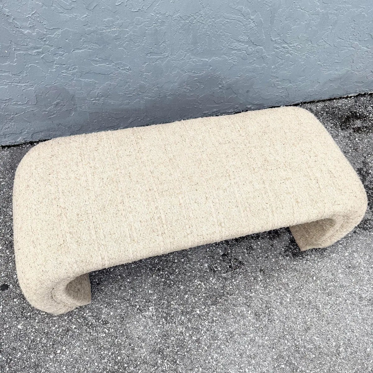 Postmodern Haitian Cotton Upholstered Flared Waterfall Bench