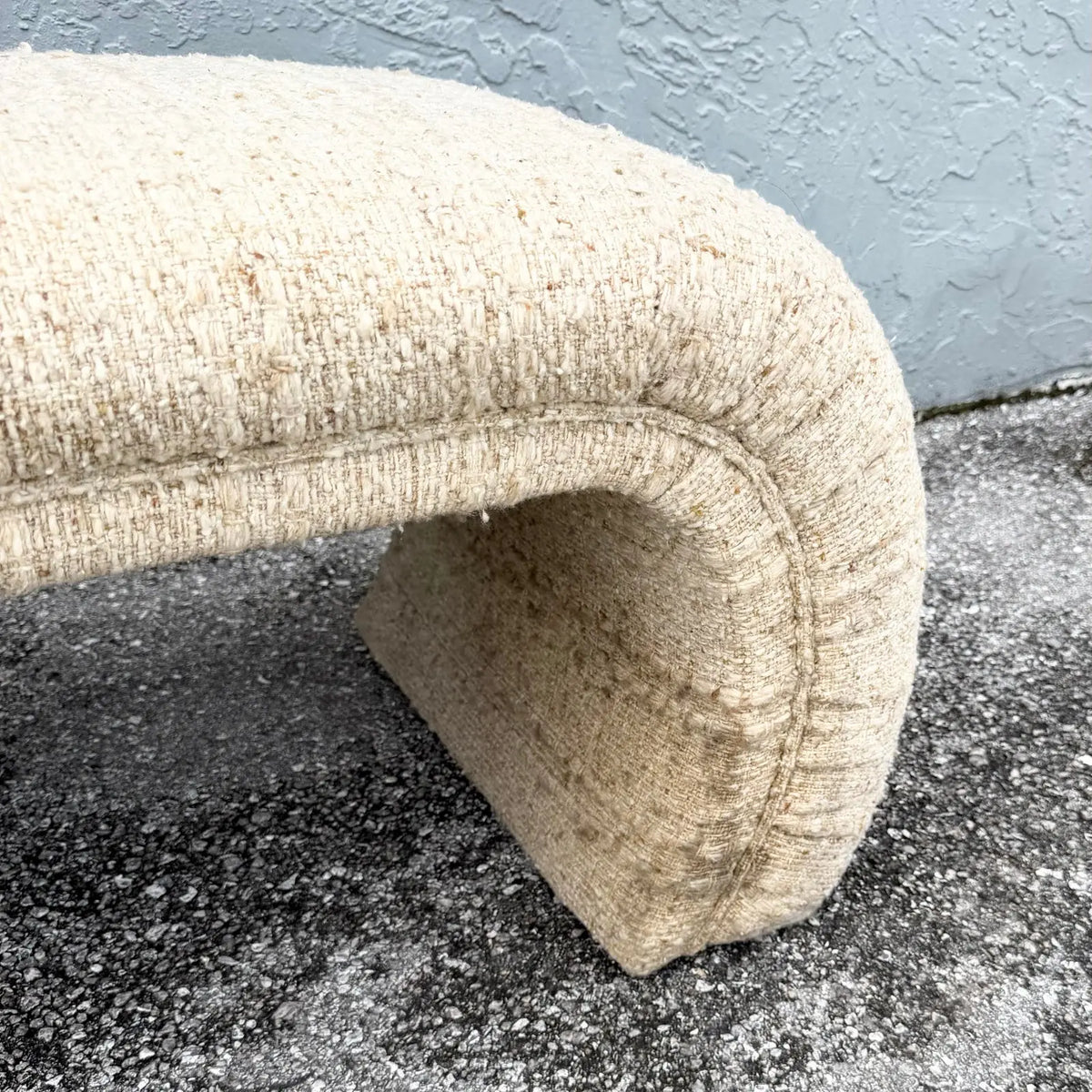 Postmodern Haitian Cotton Upholstered Flared Waterfall Bench