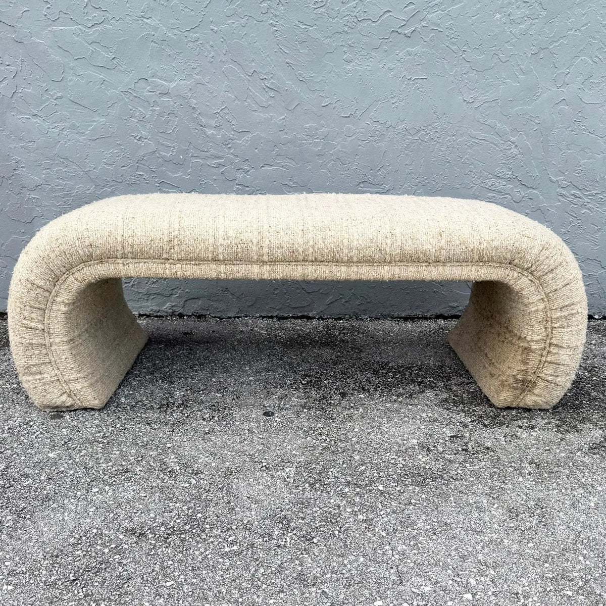 Postmodern Haitian Cotton Upholstered Flared Waterfall Bench