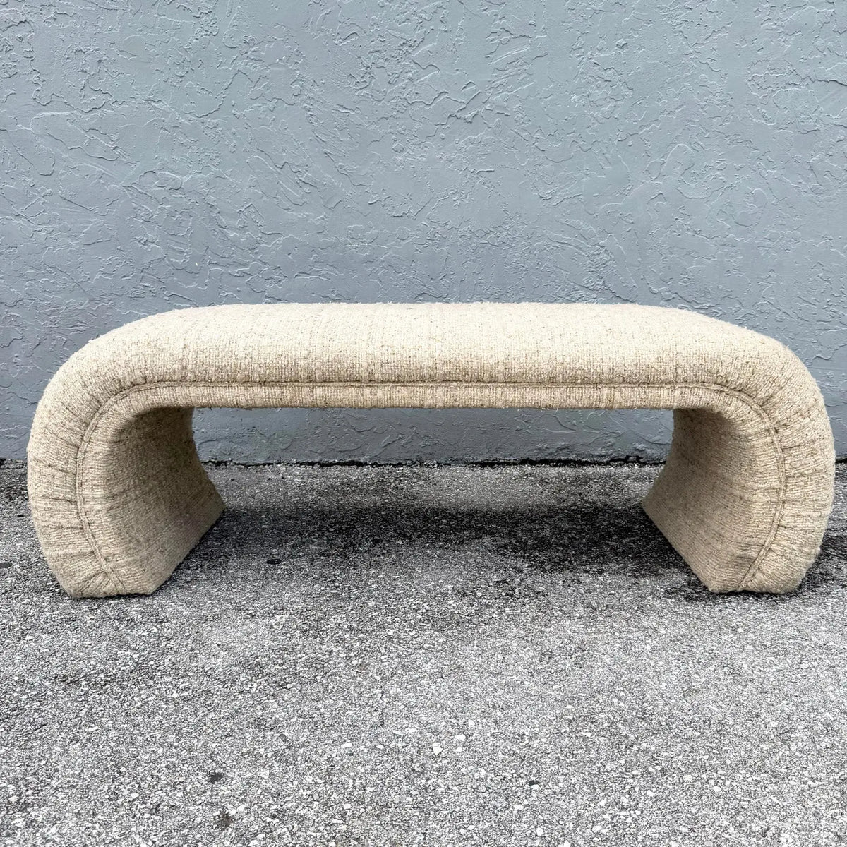 Postmodern Haitian Cotton Upholstered Flared Waterfall Bench