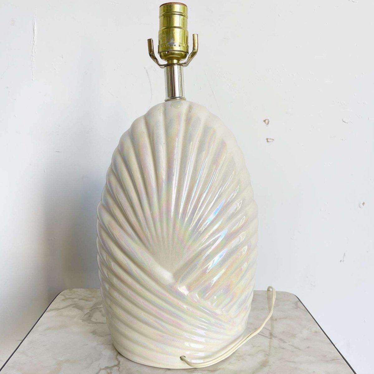 Postmodern Iridescent White Scalloped Table Lamp - Dolphin & Flamingo