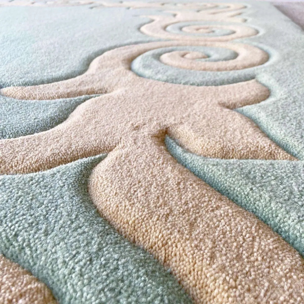 Postmodern Rug Postmodern Light Green and Pink Rectangular Area Rug – Dolphin & Flamingo