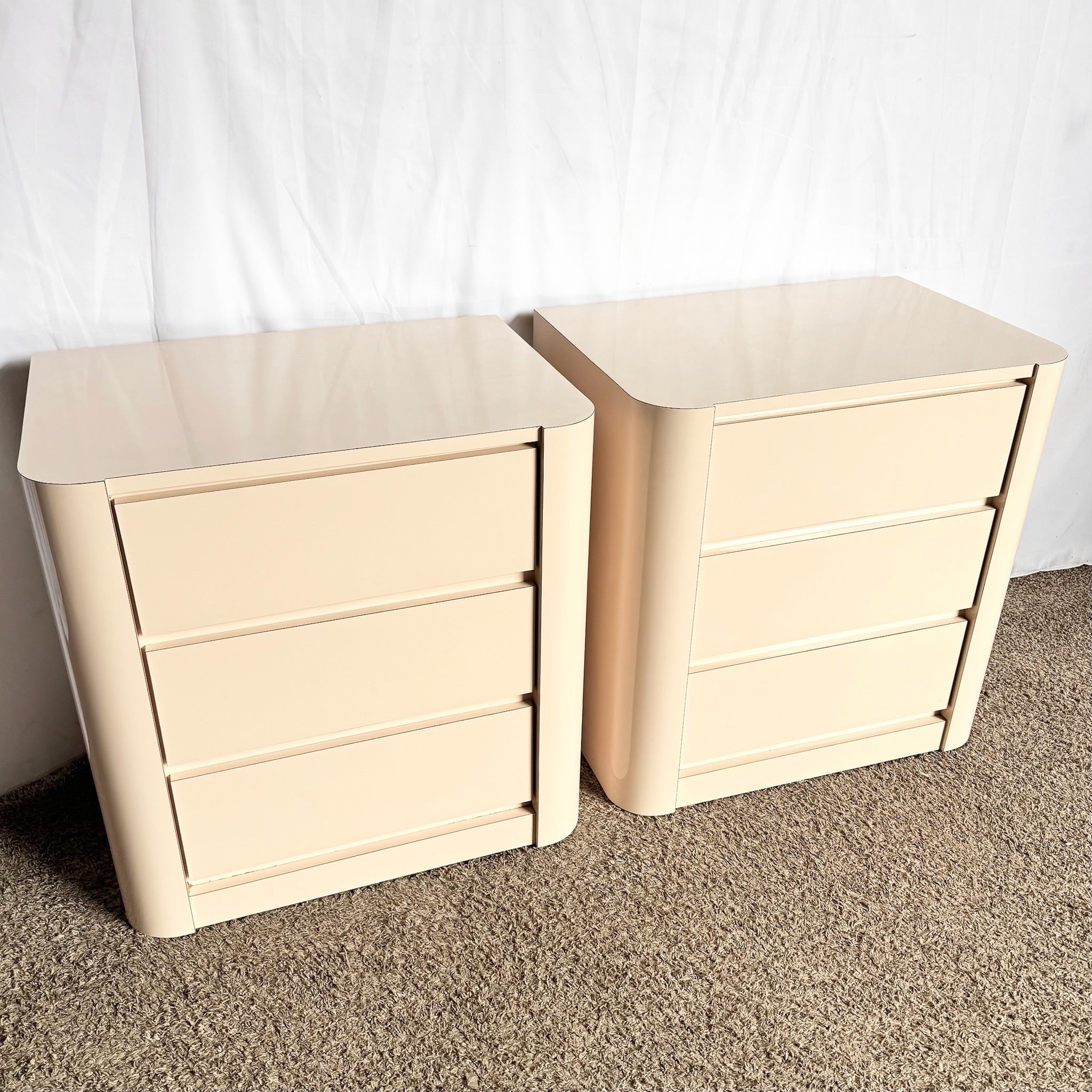 Postmodern Light Pink Laminate Commodes/Nightstands - A Pair - Dolphin & Flamingo