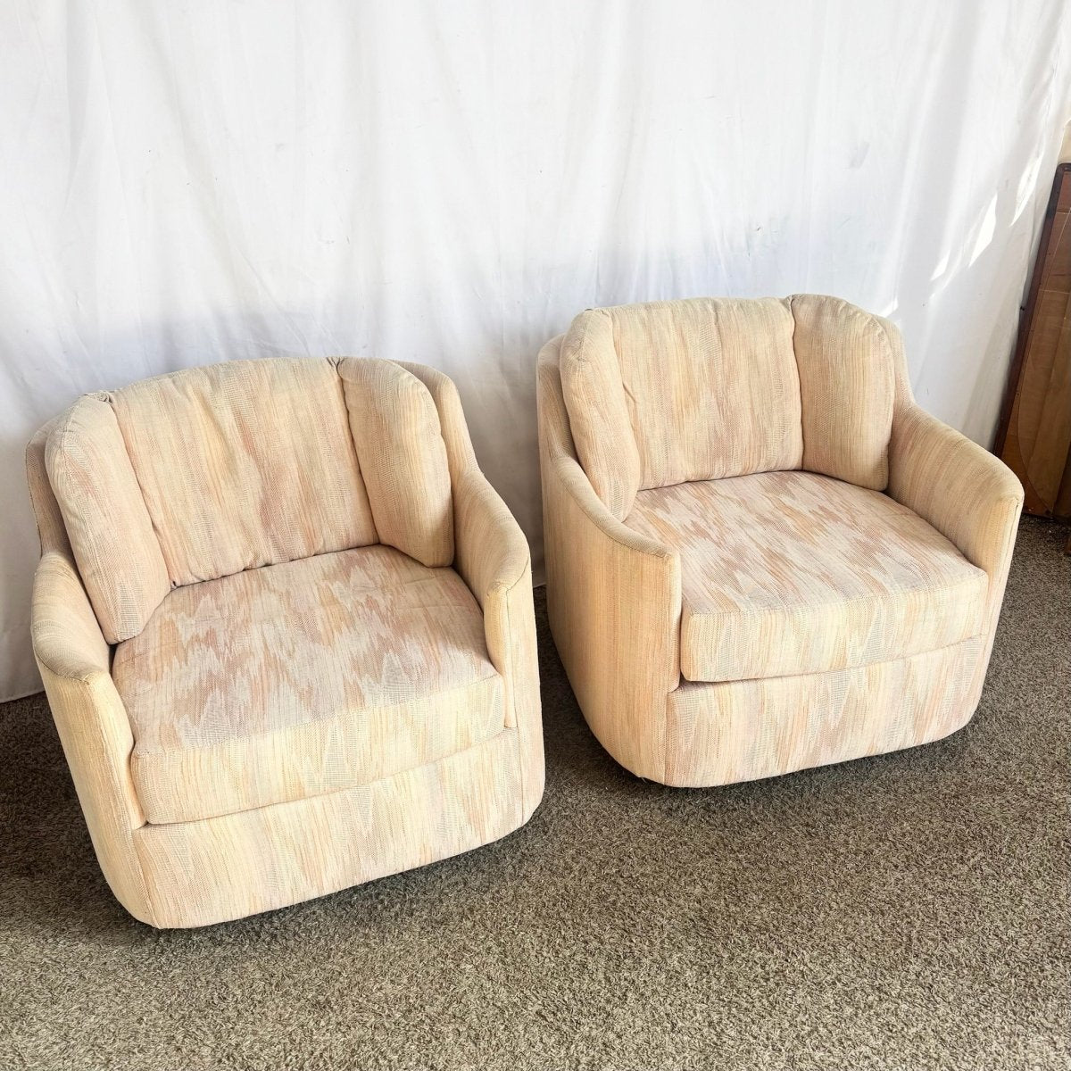 Postmodern Light Pink Sculpted Lounge Chairs by Carson’s - A Pair - Dolphin & Flamingo