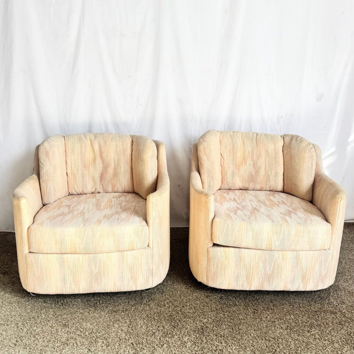 Postmodern Light Pink Sculpted Lounge Chairs by Carson’s - A Pair - Dolphin & Flamingo