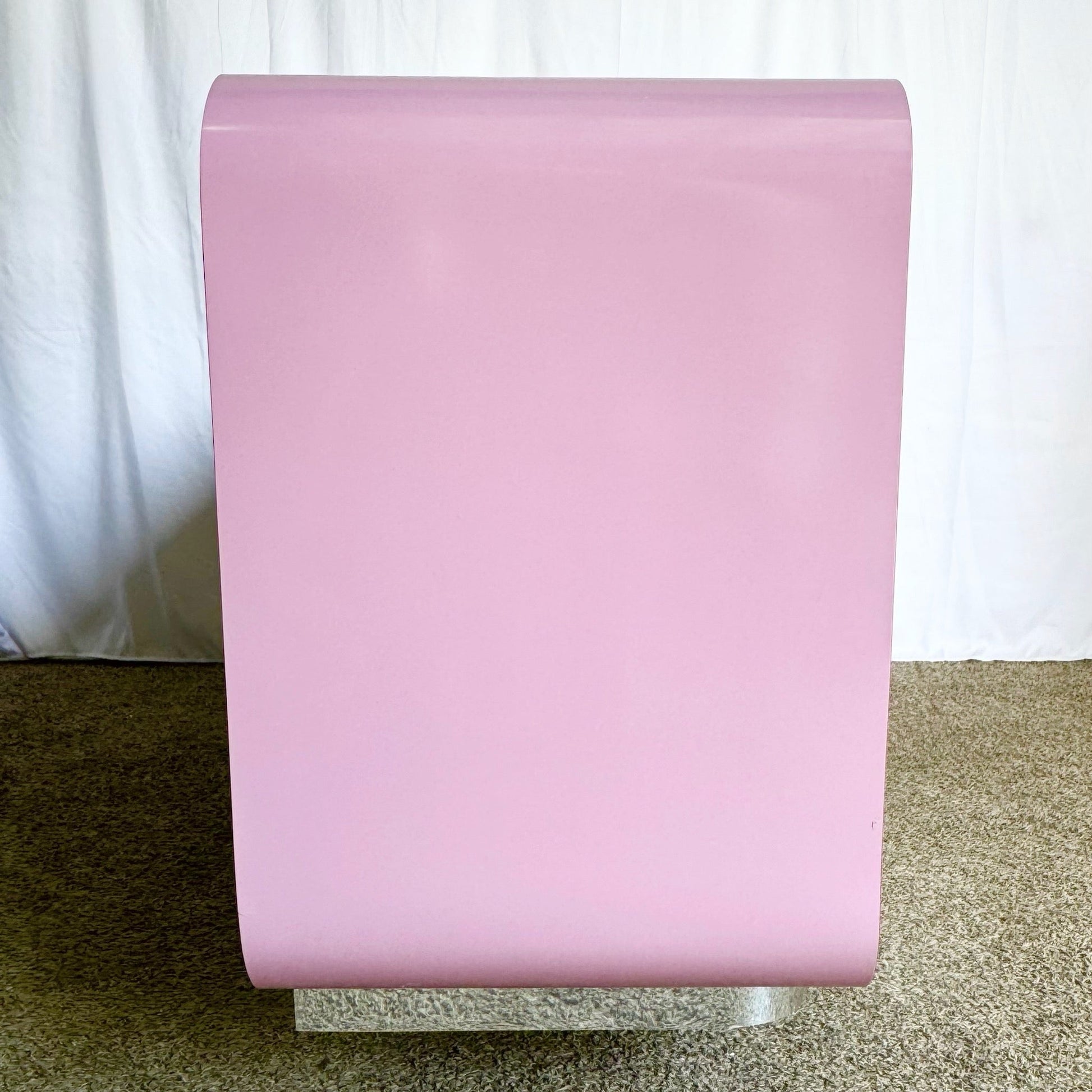 Postmodern Light Purple Gloss Laminate Waterfall Dresser With Chrome Base - Dolphin & Flamingo