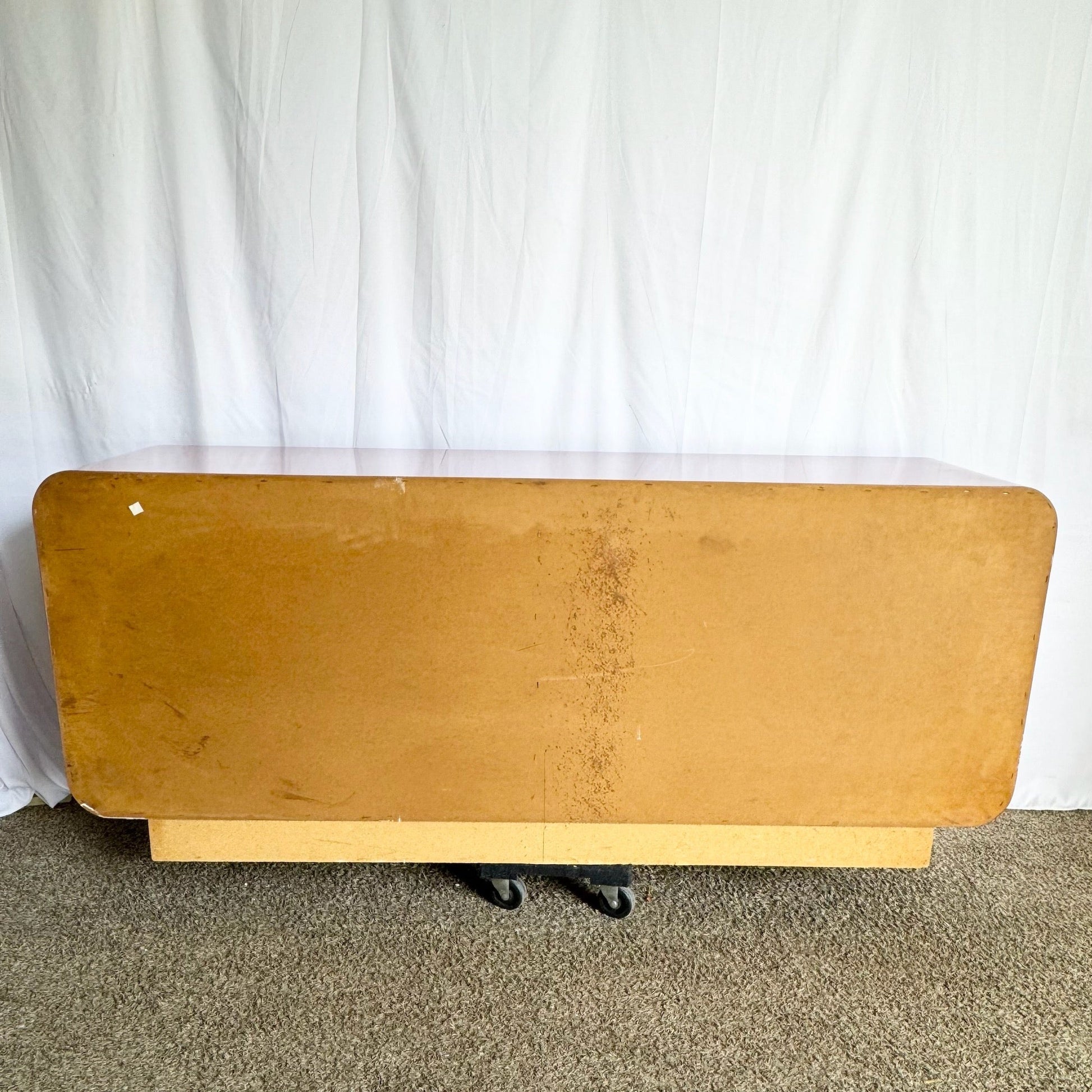 Postmodern Light Purple Gloss Laminate Waterfall Dresser With Chrome Base - Dolphin & Flamingo