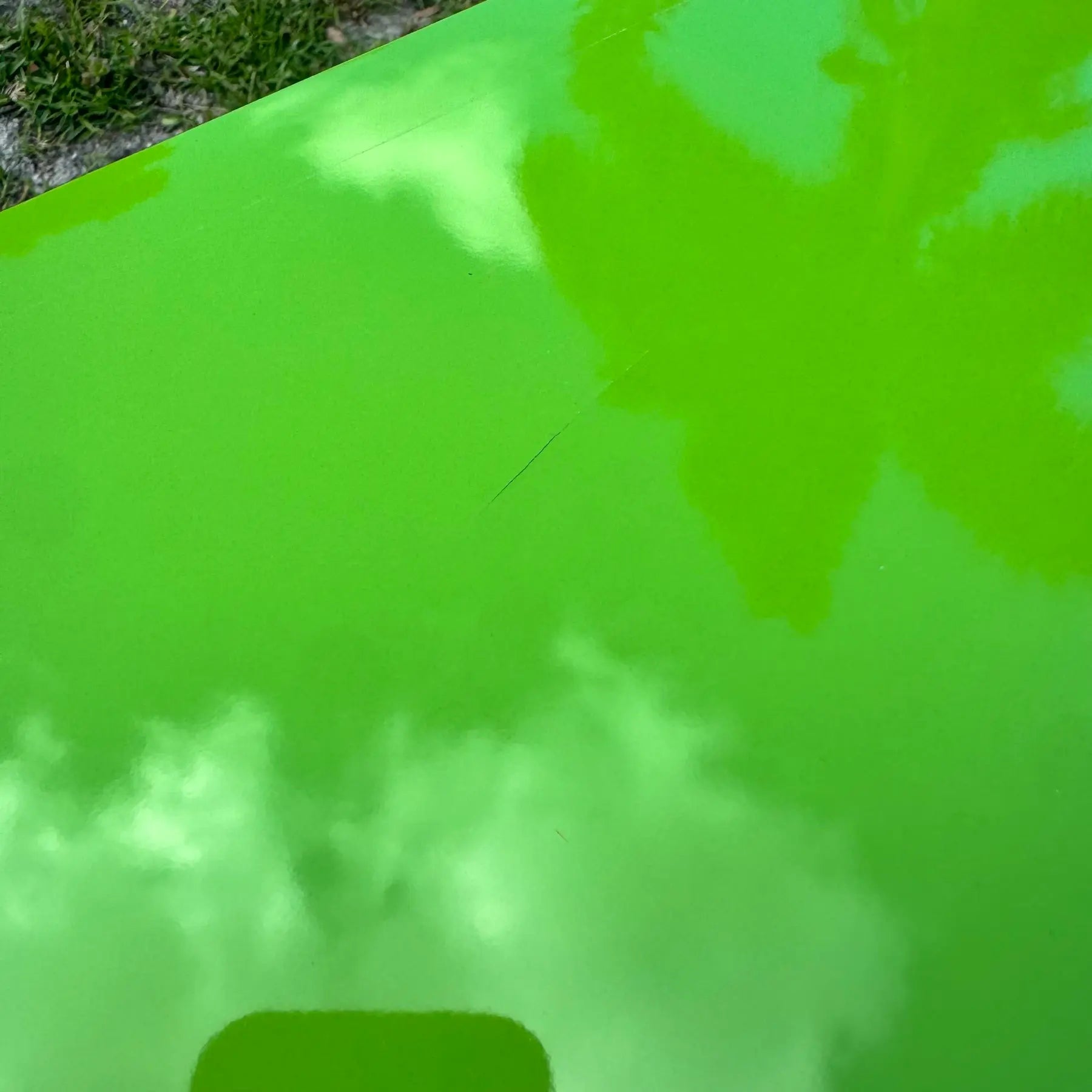 Postmodern Lime Green Lacquer Laminate and Lucite Console Table Dolphin & Flamingo