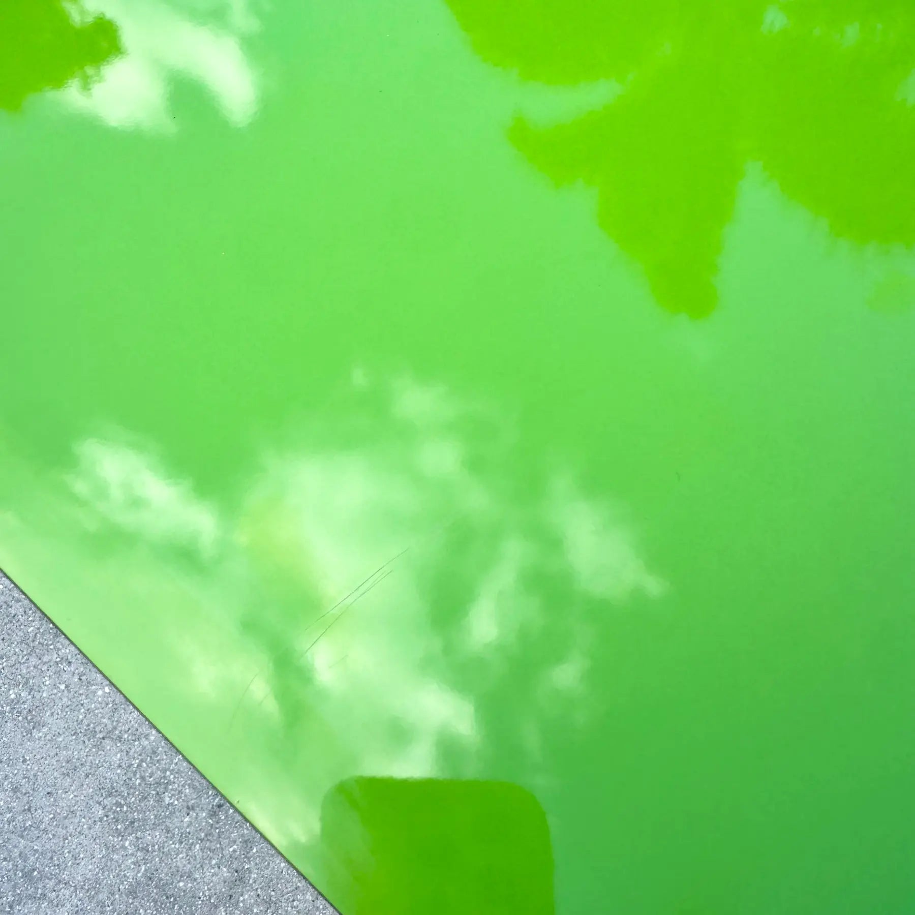 Postmodern Lime Green Lacquer Laminate and Lucite Console Table Dolphin & Flamingo